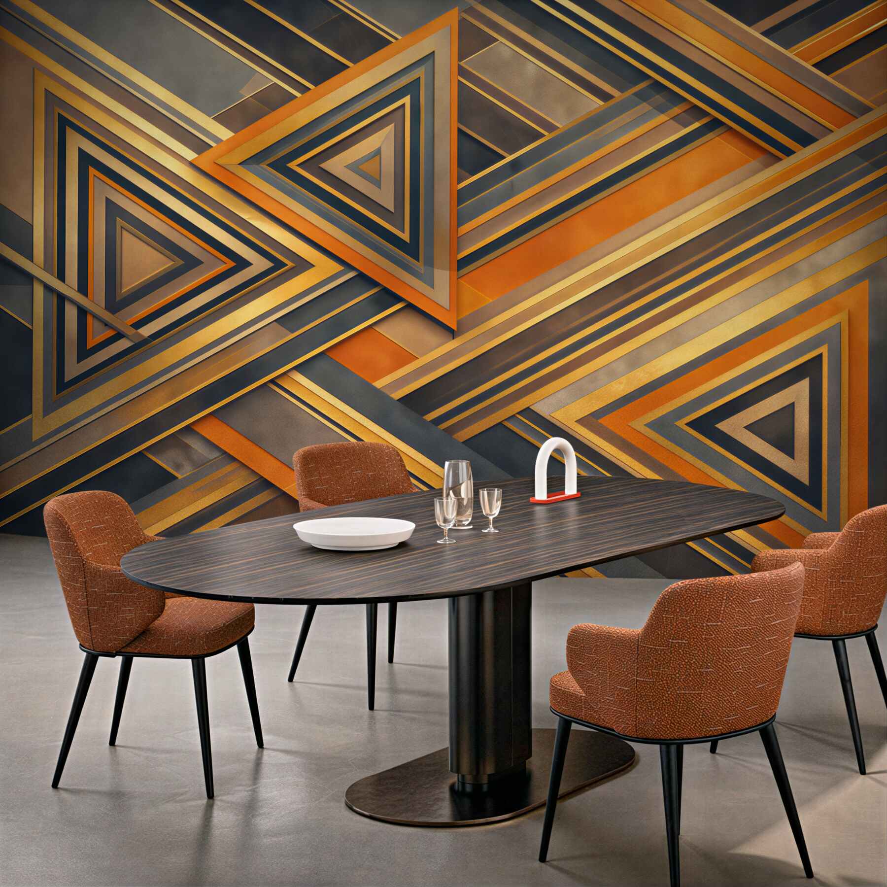 Fototapeta abstrakcyjne trójkąty złoto grafitowe w stylu art deco
