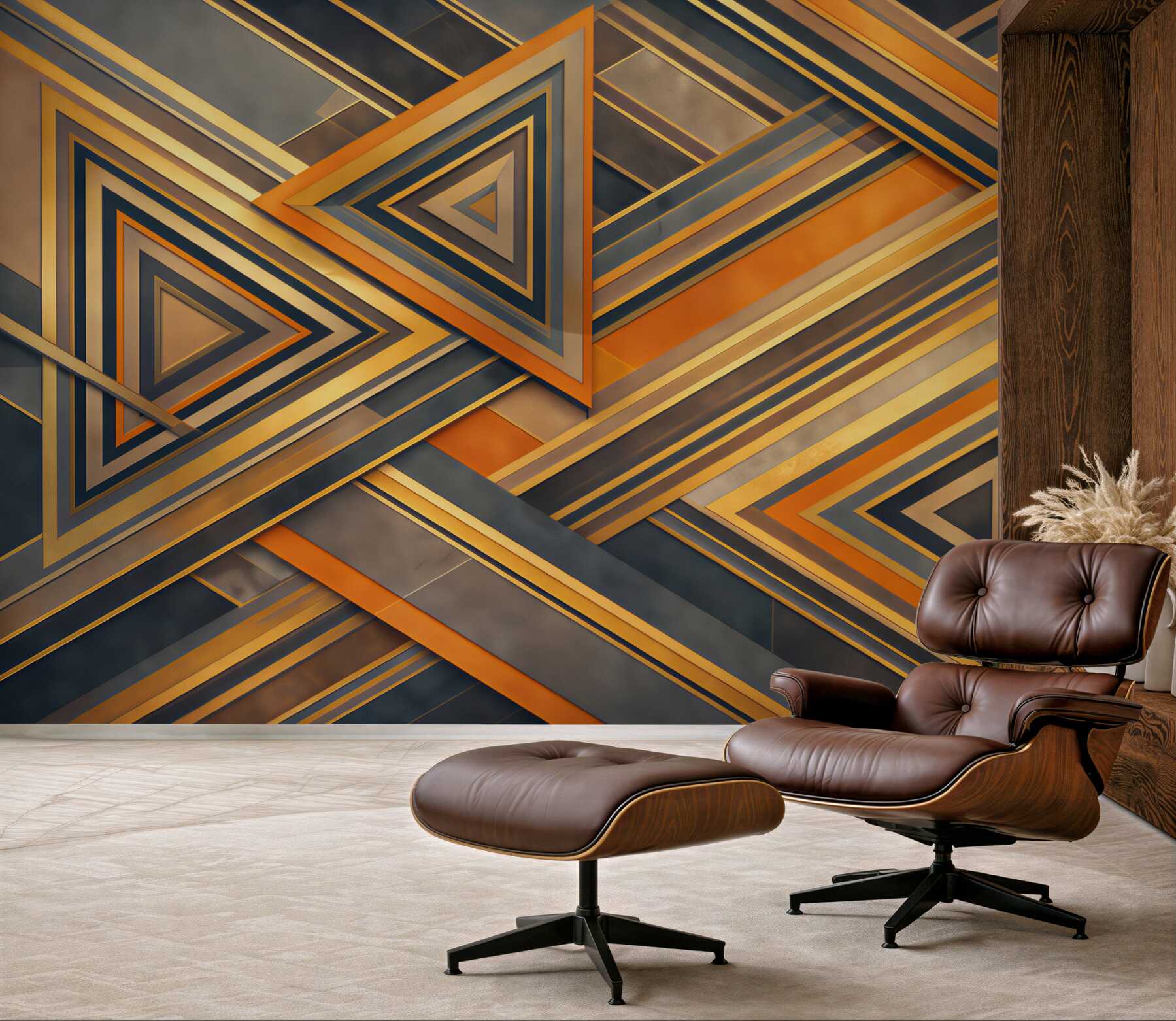 Fototapeta abstrakcyjne trójkąty złoto grafitowe w stylu art deco