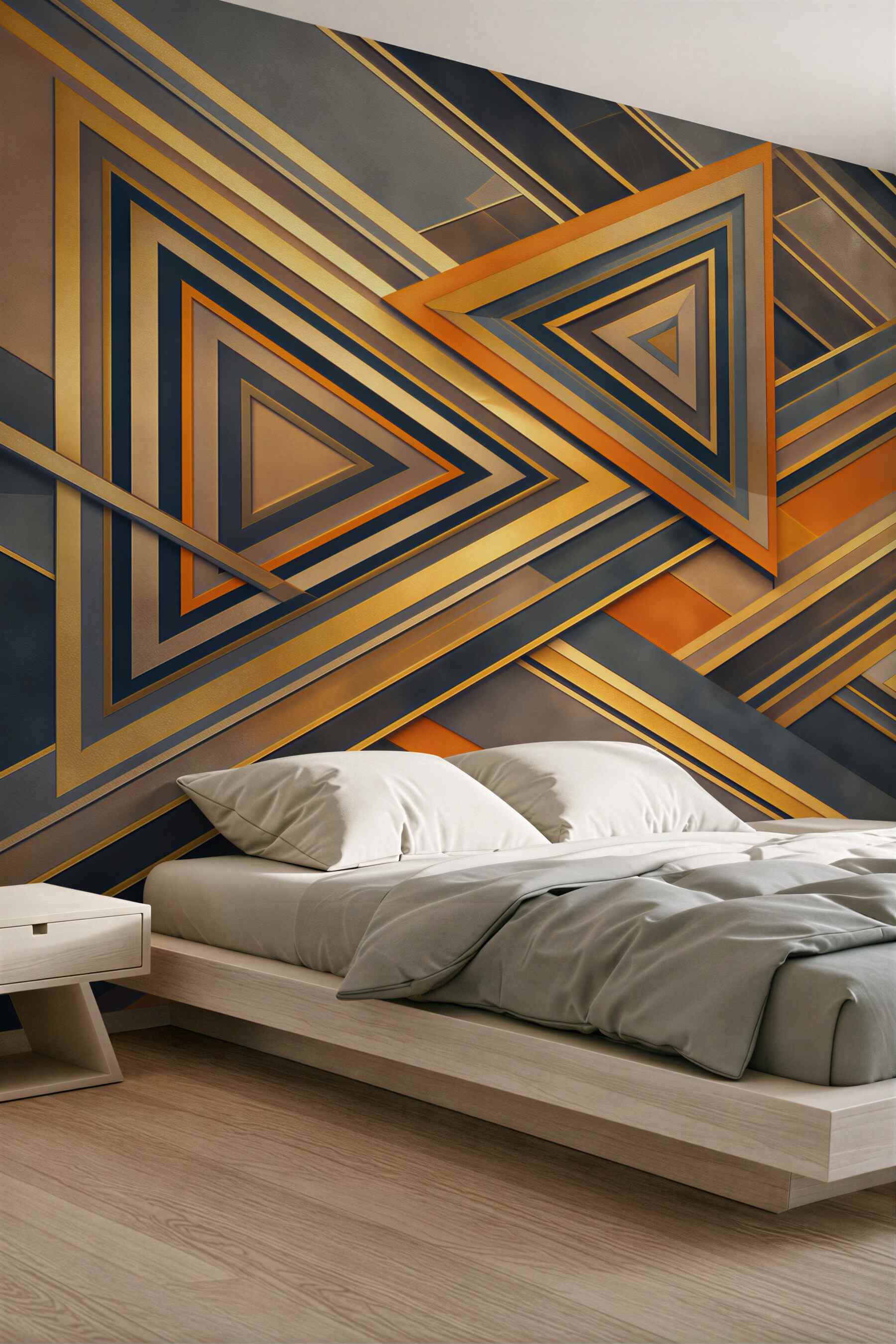 Fototapeta abstrakcyjne trójkąty złoto grafitowe w stylu art deco
