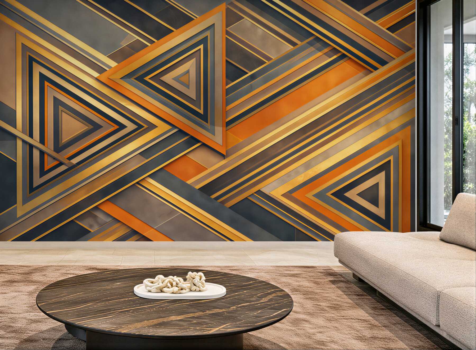 Fototapeta abstrakcyjne trójkąty złoto grafitowe w stylu art deco