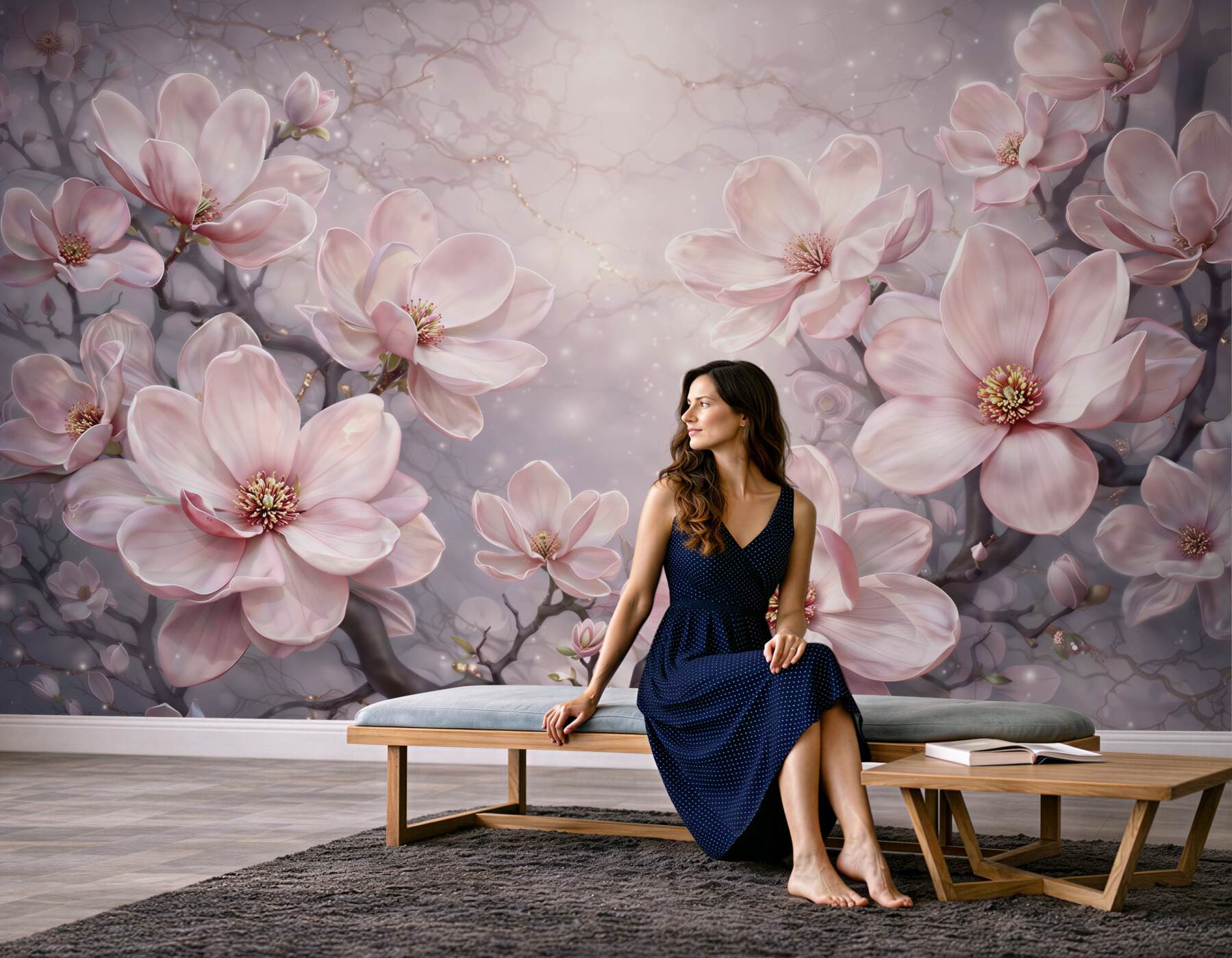 Fototapeta różowe magnolie na gałęziach elegancka i romantyczna