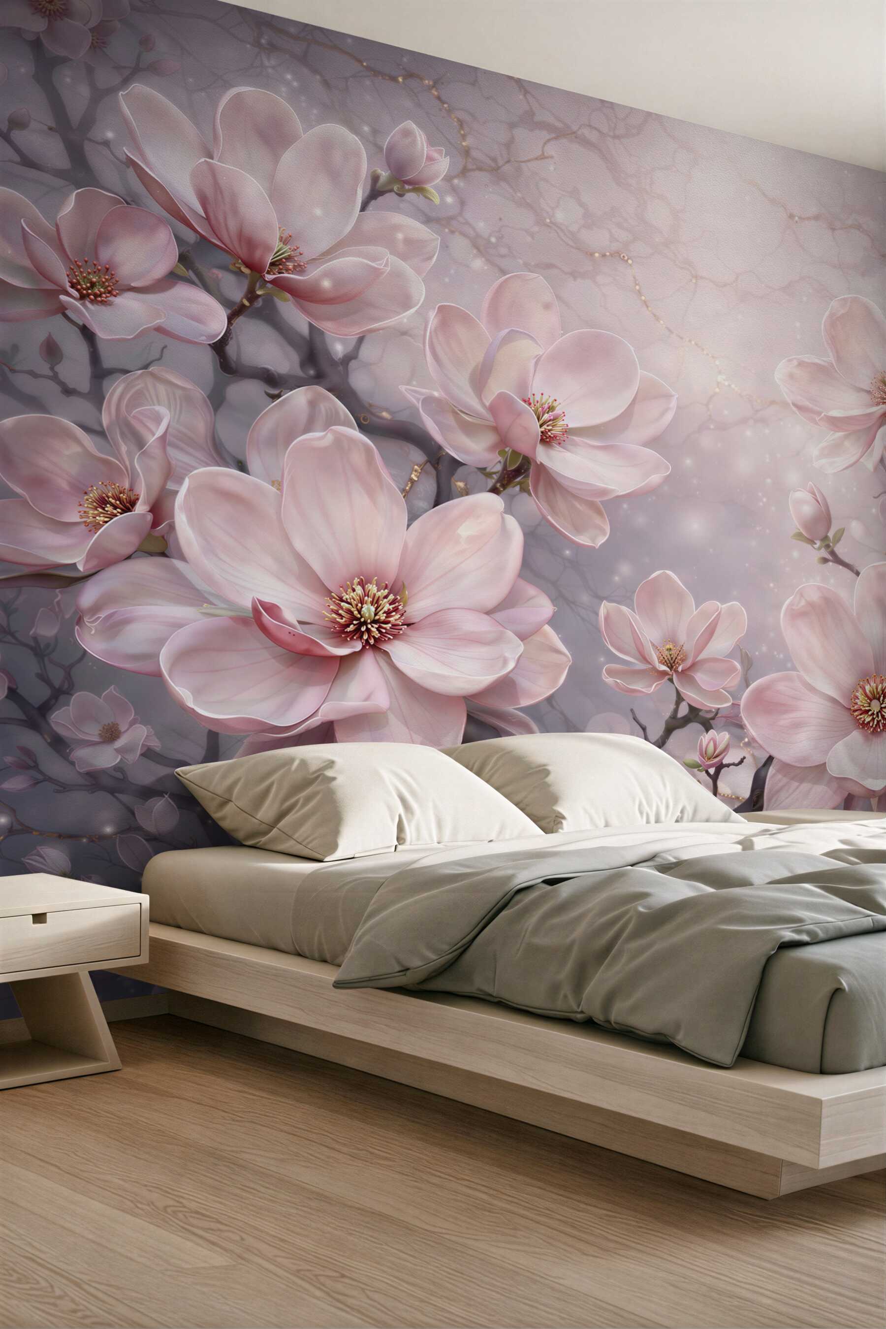 Fototapeta różowe magnolie na gałęziach elegancka i romantyczna