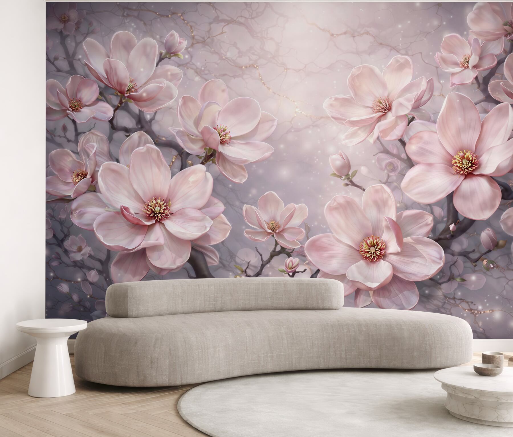 Fototapeta różowe magnolie na gałęziach elegancka i romantyczna
