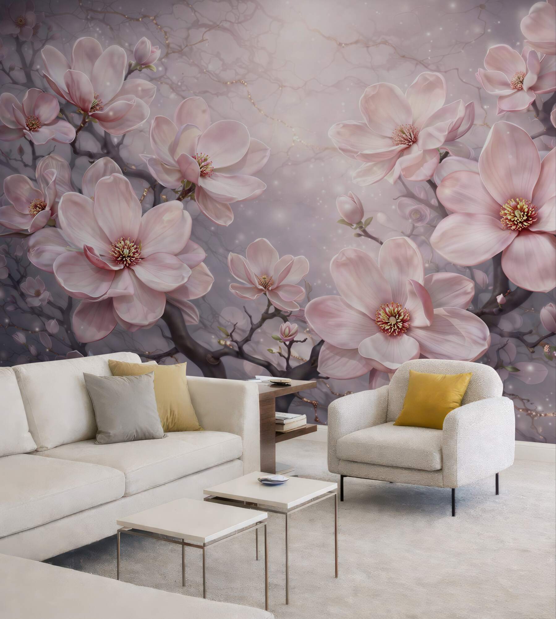 Fototapeta różowe magnolie na gałęziach elegancka i romantyczna