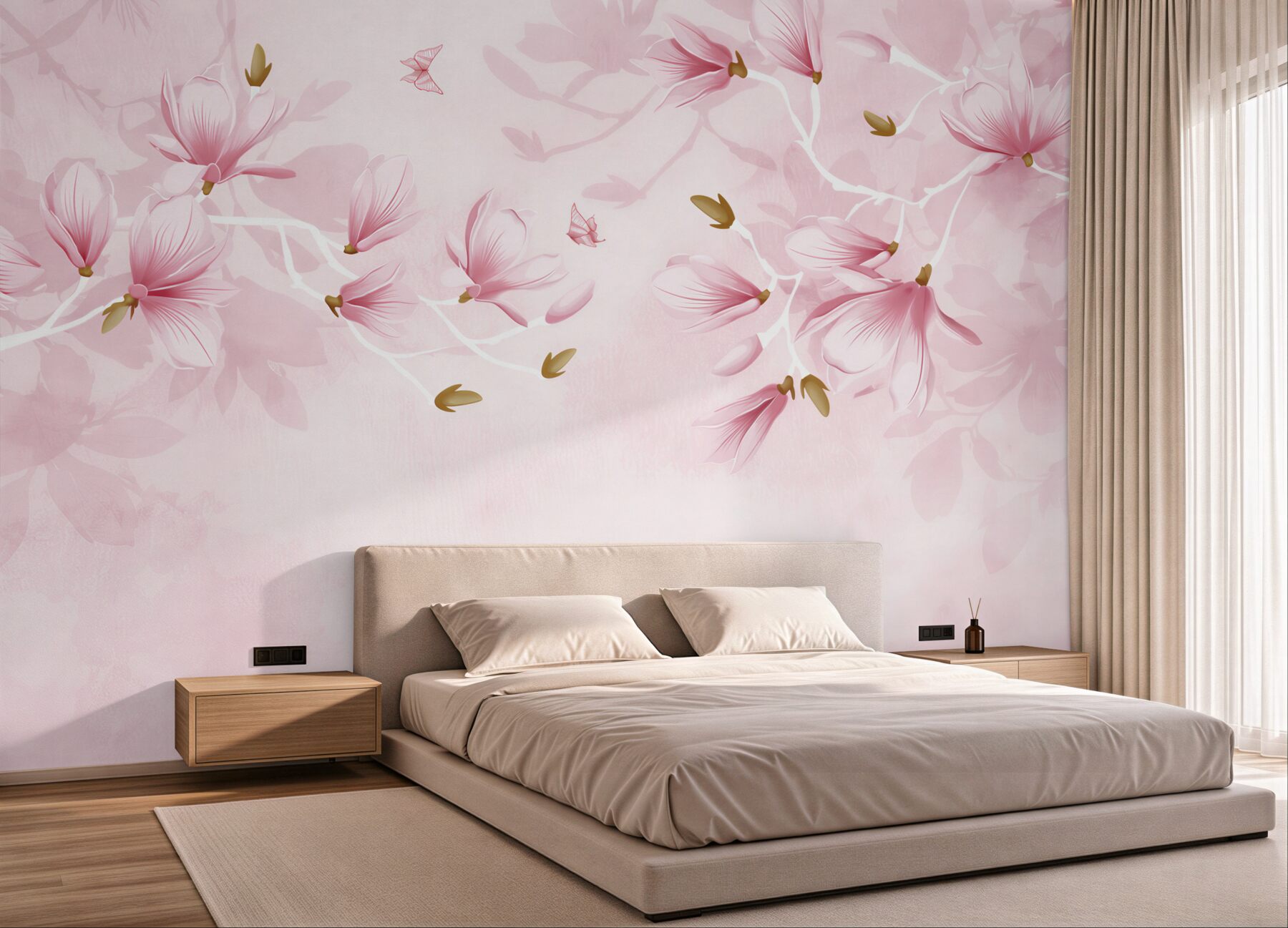 Fototapeta pastelowe magnolie różowe delikatne do sypialni