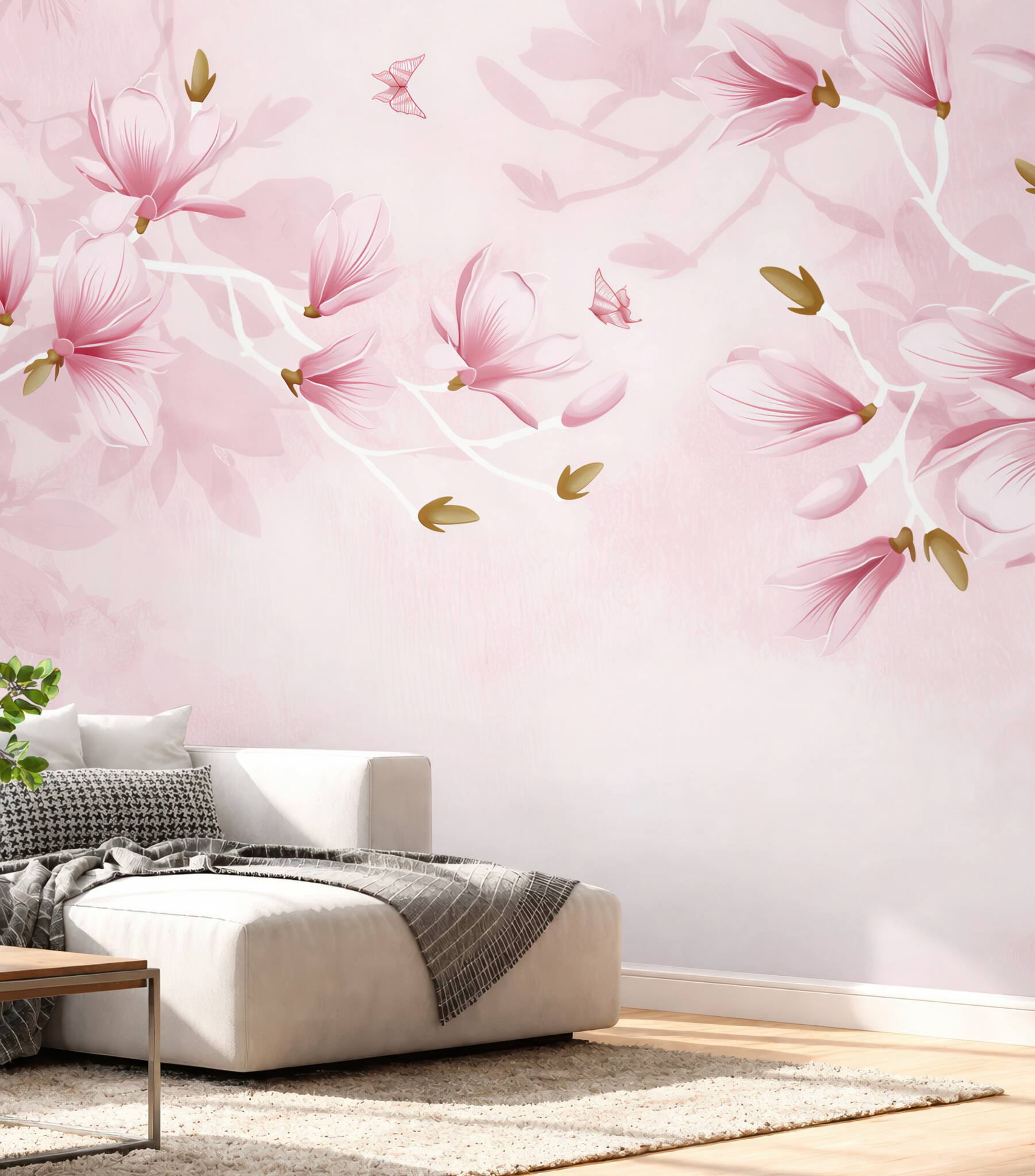Fototapeta pastelowe magnolie różowe delikatne do sypialni