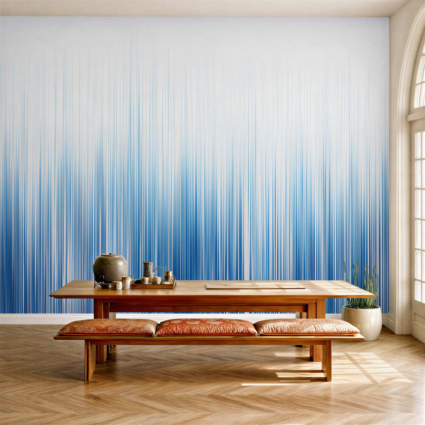 Fototapeta abstrakcyjne pionowe linie niebieski gradient do nowoczesnego wnętrza
