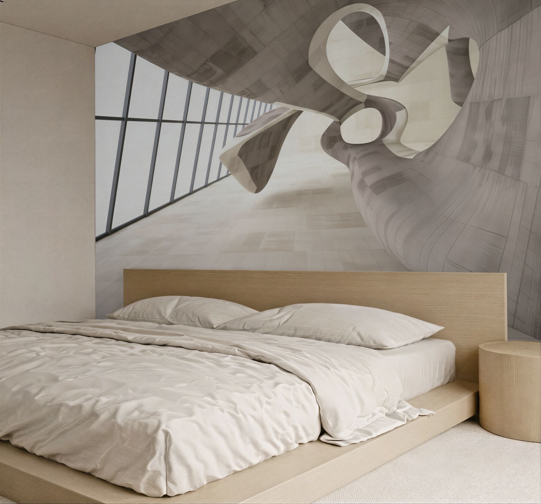 Fototapeta abstrakcyjna architektura 3D beżowa do nowoczesnego wnętrza