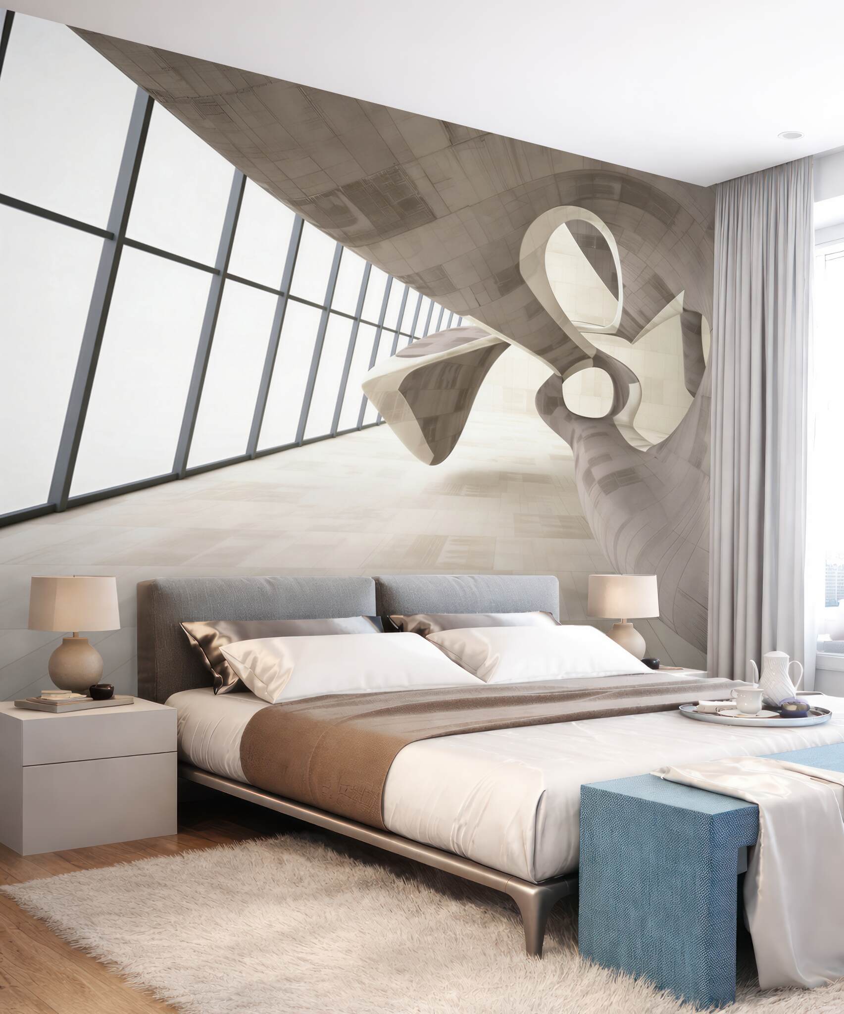 Fototapeta abstrakcyjna architektura 3D beżowa do nowoczesnego wnętrza