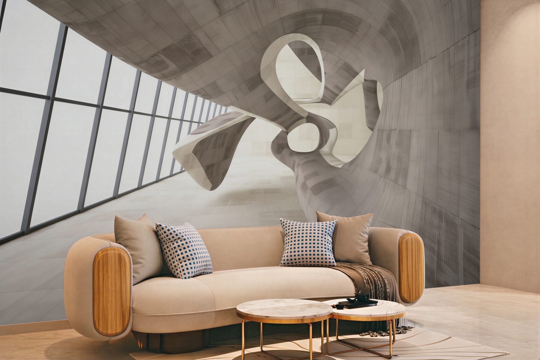 Fototapeta abstrakcyjna architektura 3D beżowa do nowoczesnego wnętrza