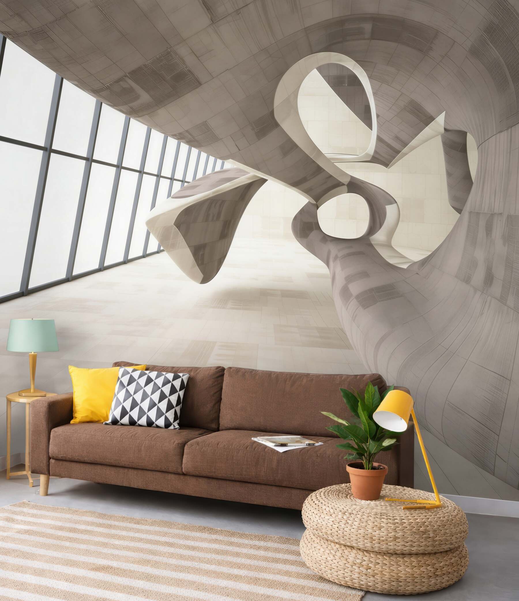 Fototapeta abstrakcyjna architektura 3D beżowa do nowoczesnego wnętrza
