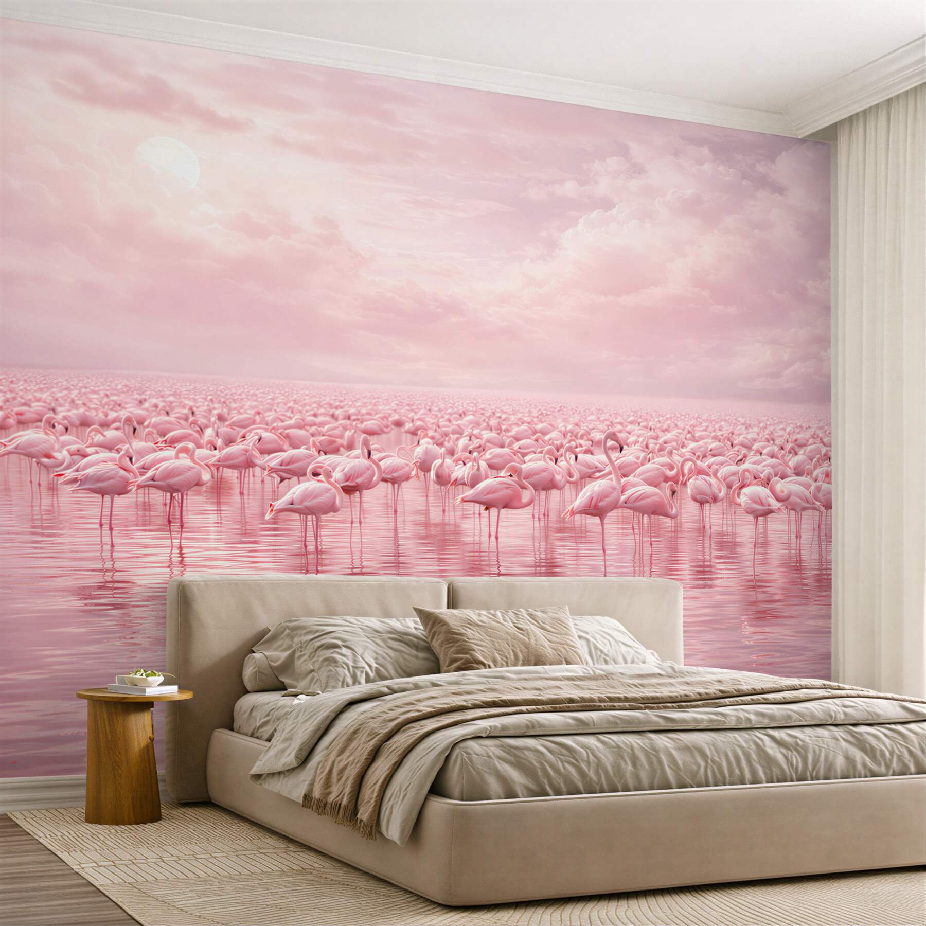 Fototapeta różowe flamingi na wodzie w pastelowym niebie
