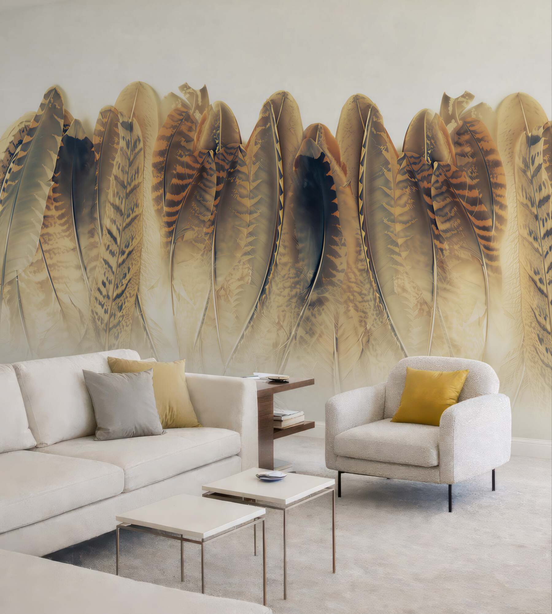 Fototapeta pióra boho w beżowych odcieniach delikatna dekoracja wnętrza