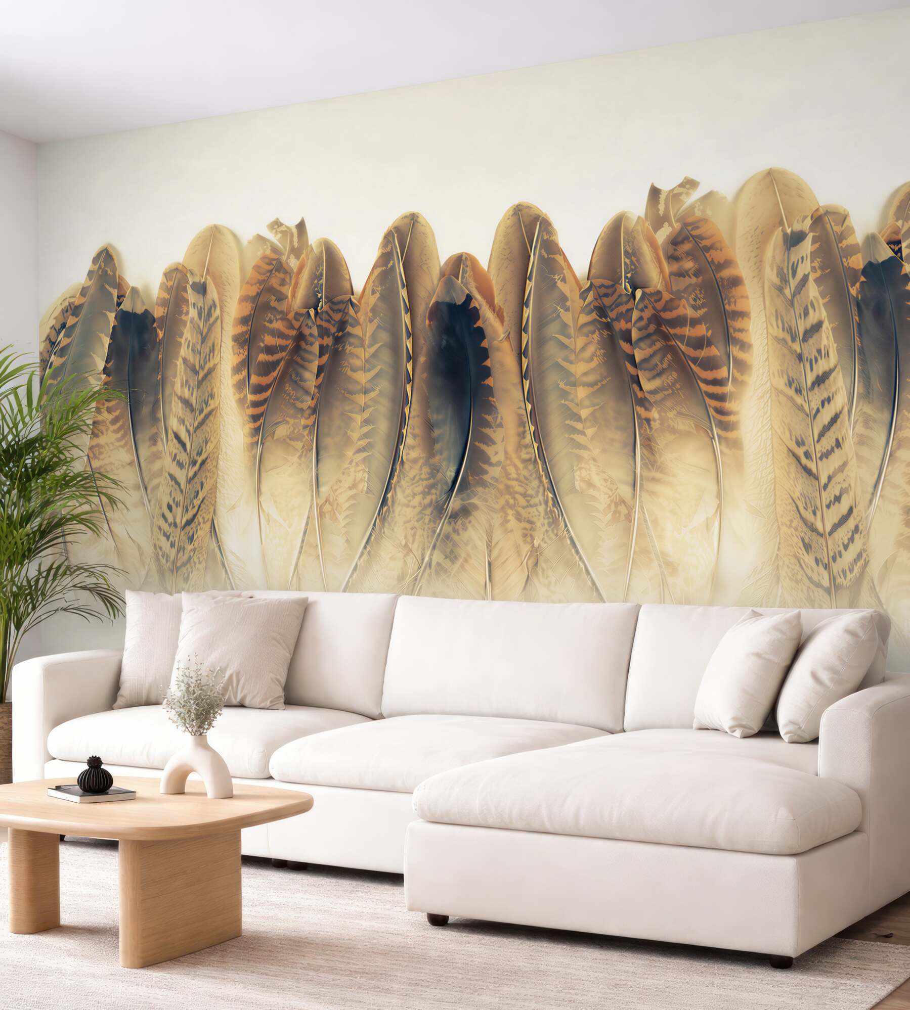 Fototapeta pióra boho w beżowych odcieniach delikatna dekoracja wnętrza