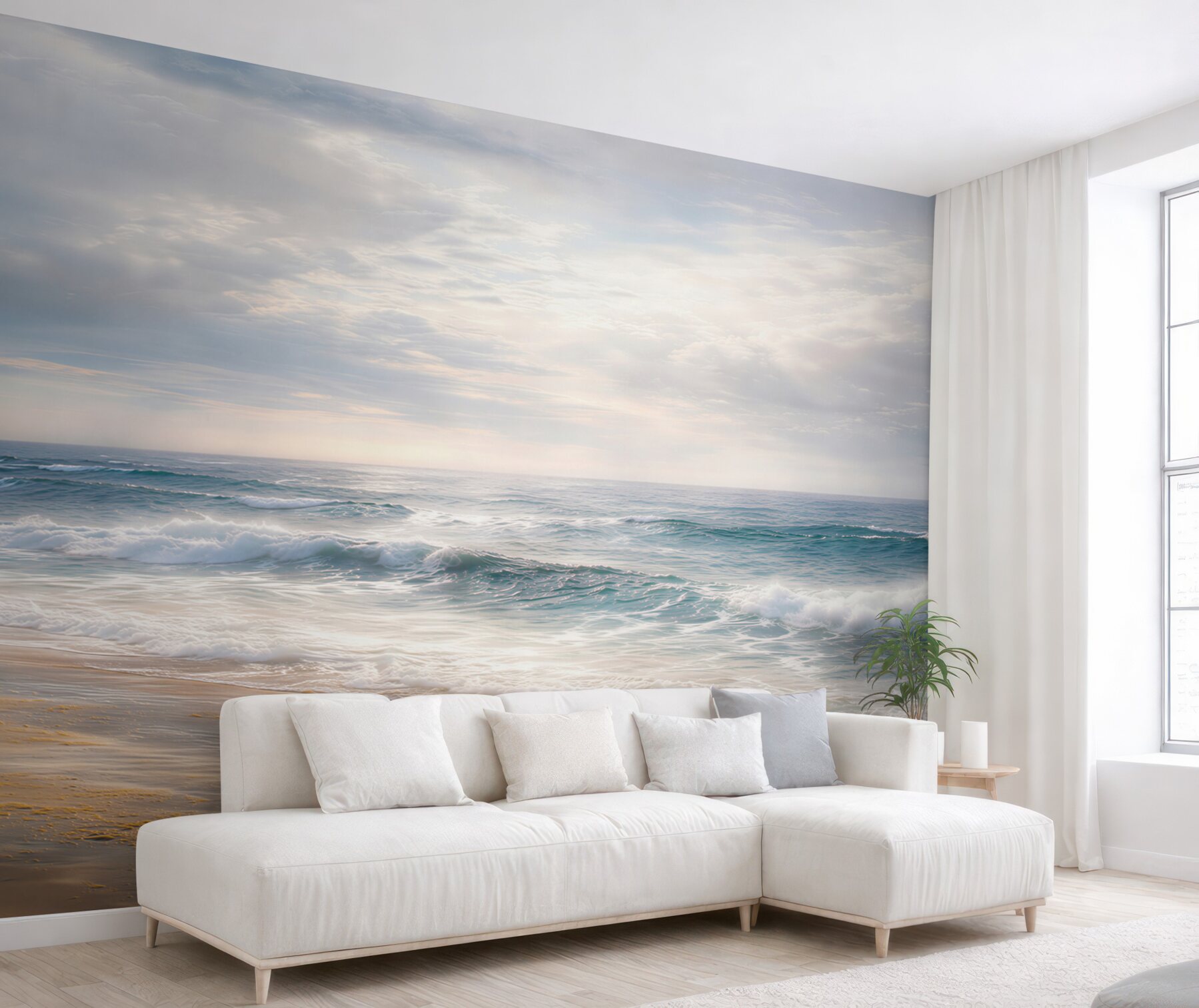Fototapeta spokojne morze i piaszczysta plaża w pastelowych barwach