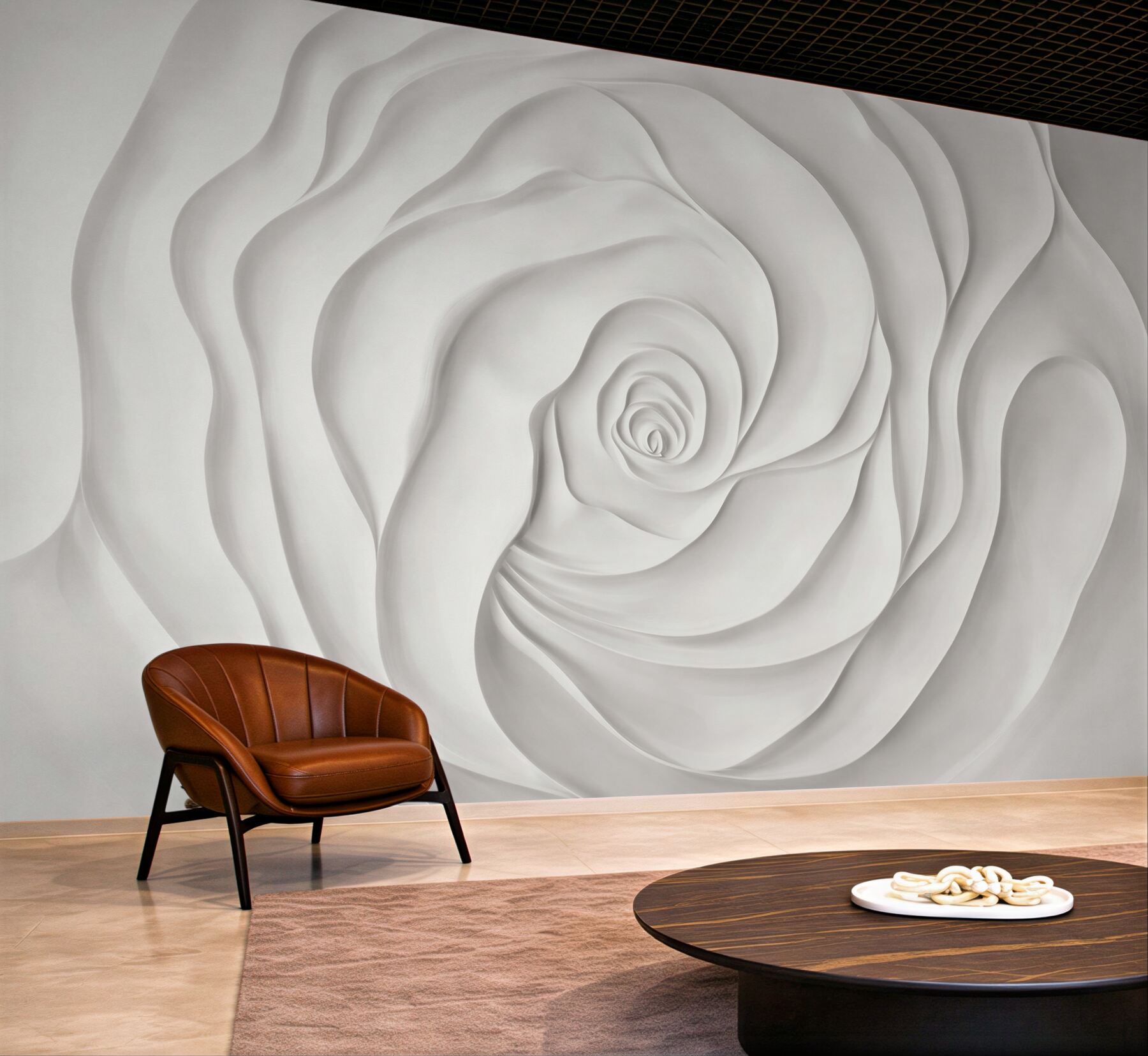 Fototapeta biała róża 3D elegancka minimalistyczna