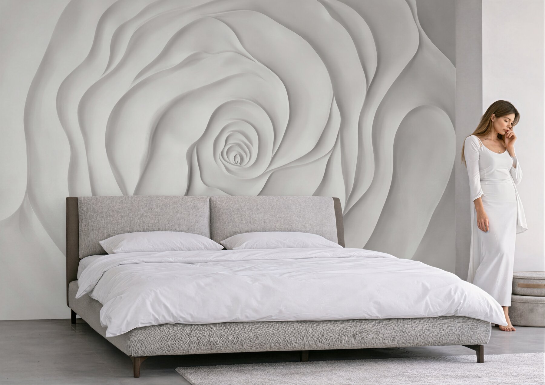 Fototapeta biała róża 3D elegancka minimalistyczna