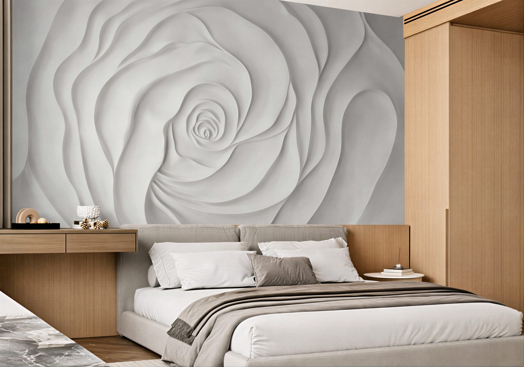 Fototapeta biała róża 3D elegancka minimalistyczna