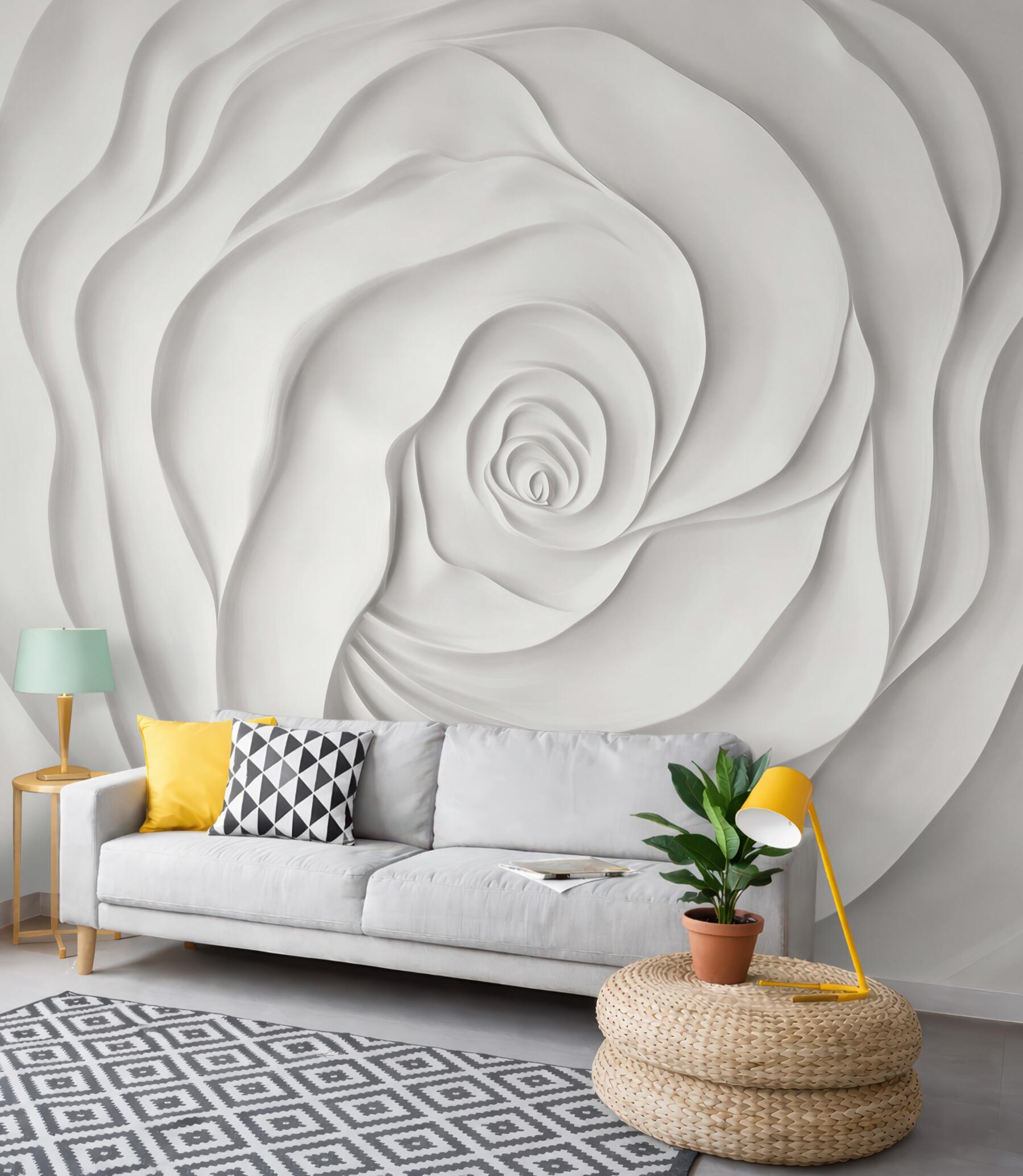 Fototapeta biała róża 3D elegancka minimalistyczna