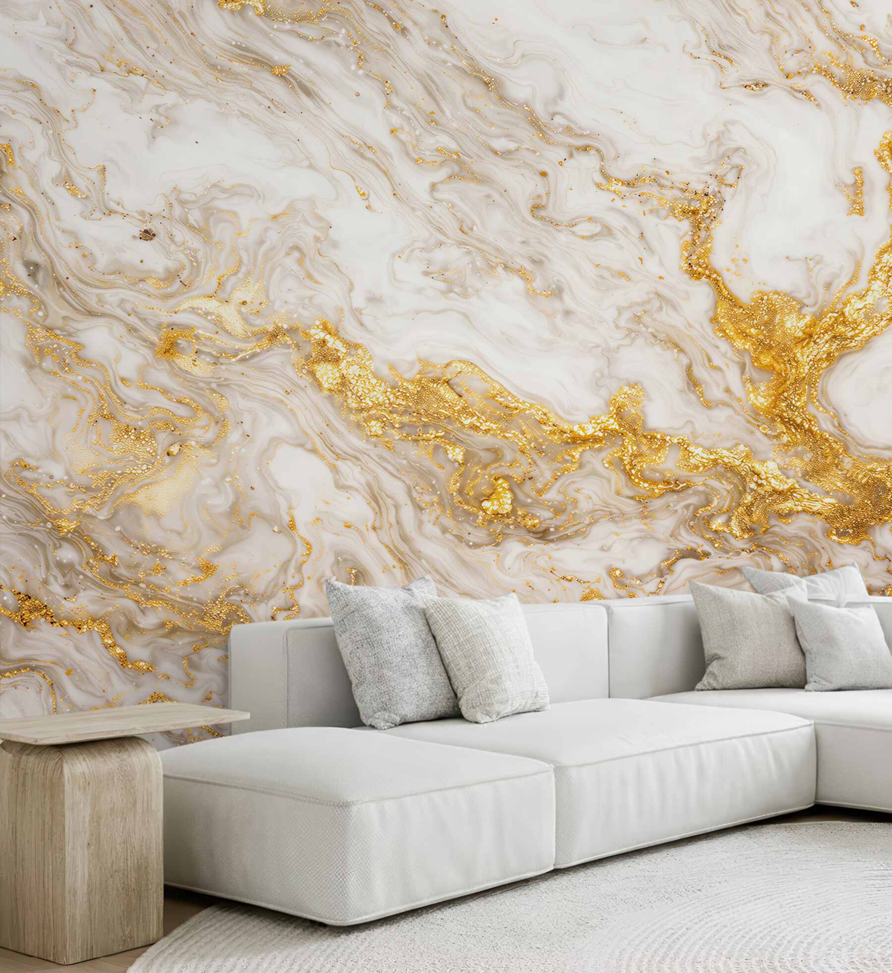 Fototapeta biały marmur ze złotymi żyłkami elegancka do salonu i sypialni