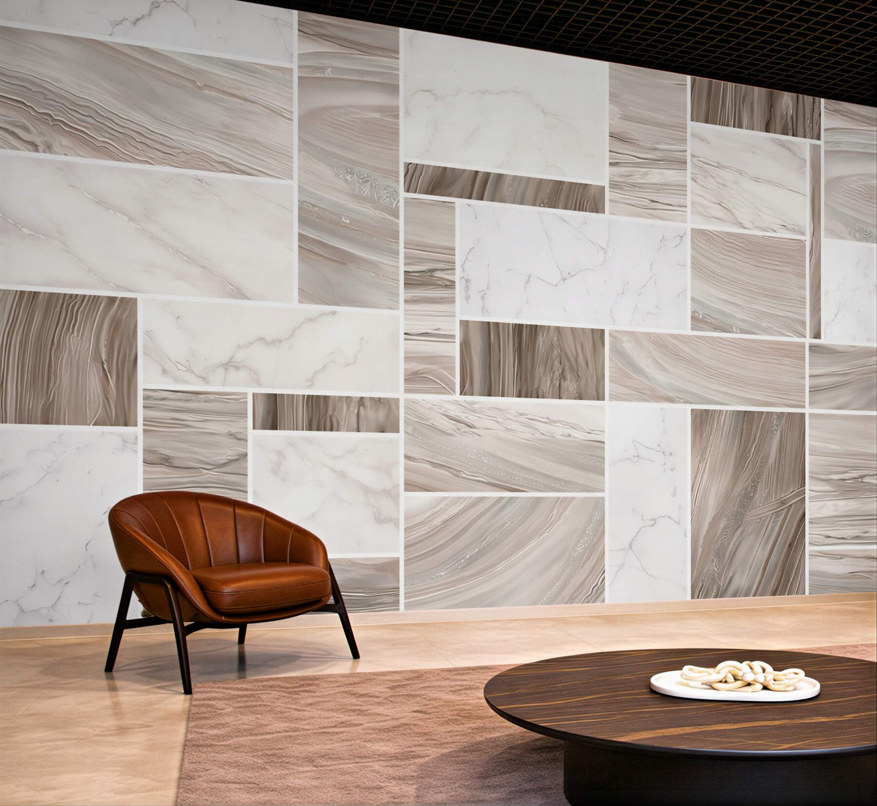 Fototapeta marmur beżowy patchwork nowoczesny elegancki