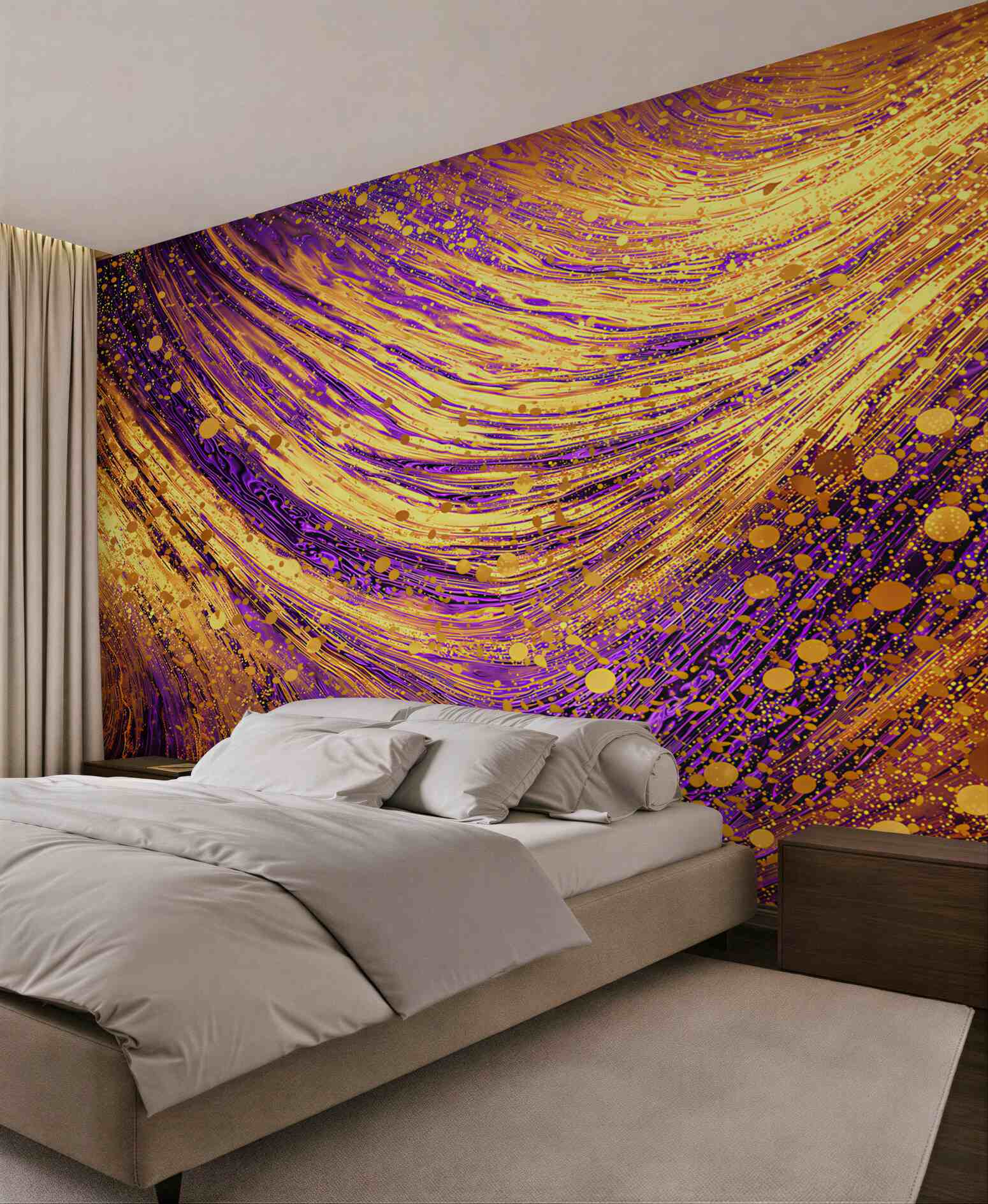Fototapeta abstrakcja złoto fioletowa z płynnymi liniami glamour