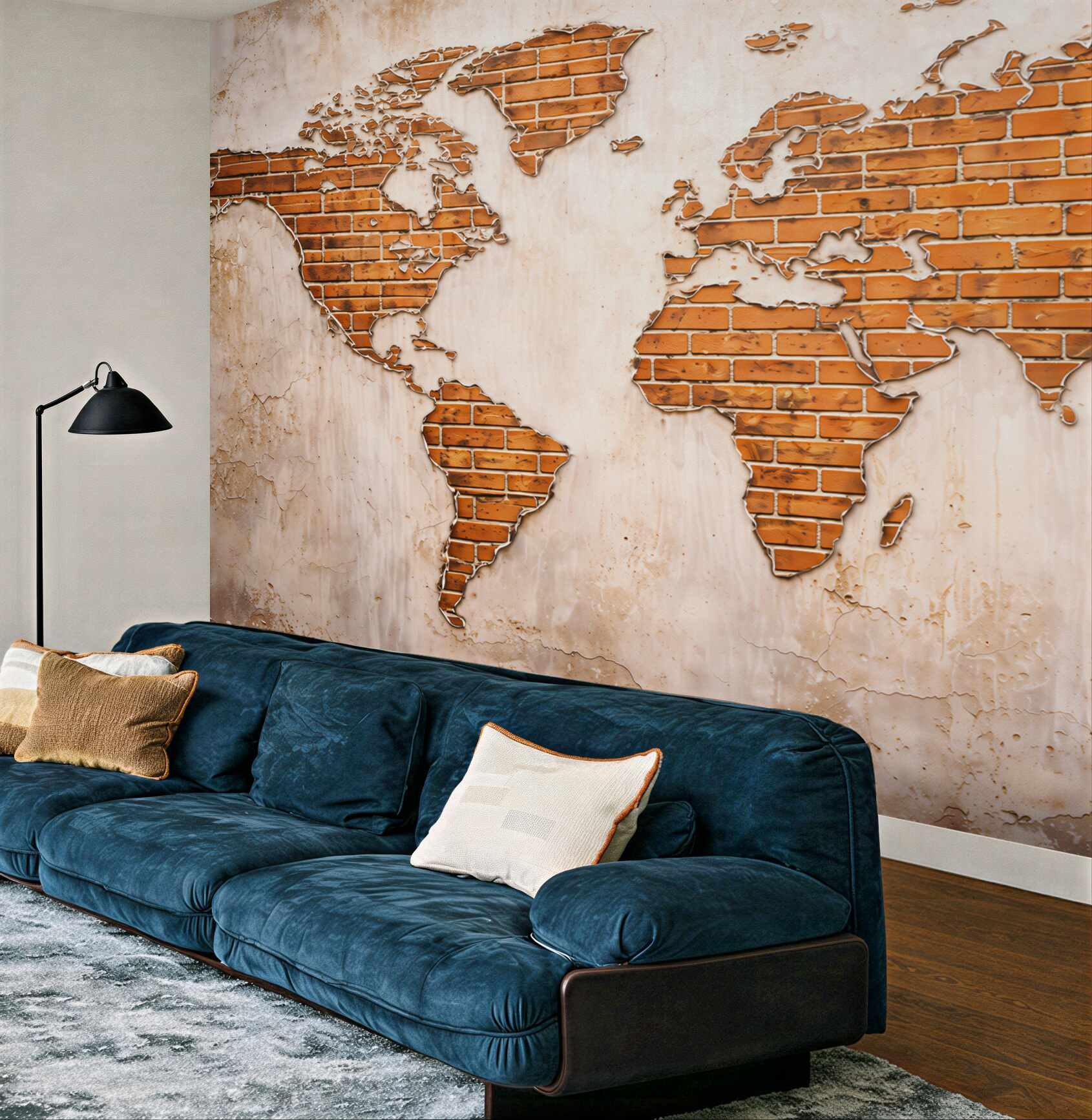 Fototapeta mapa świata z cegły w stylu loftowym vintage