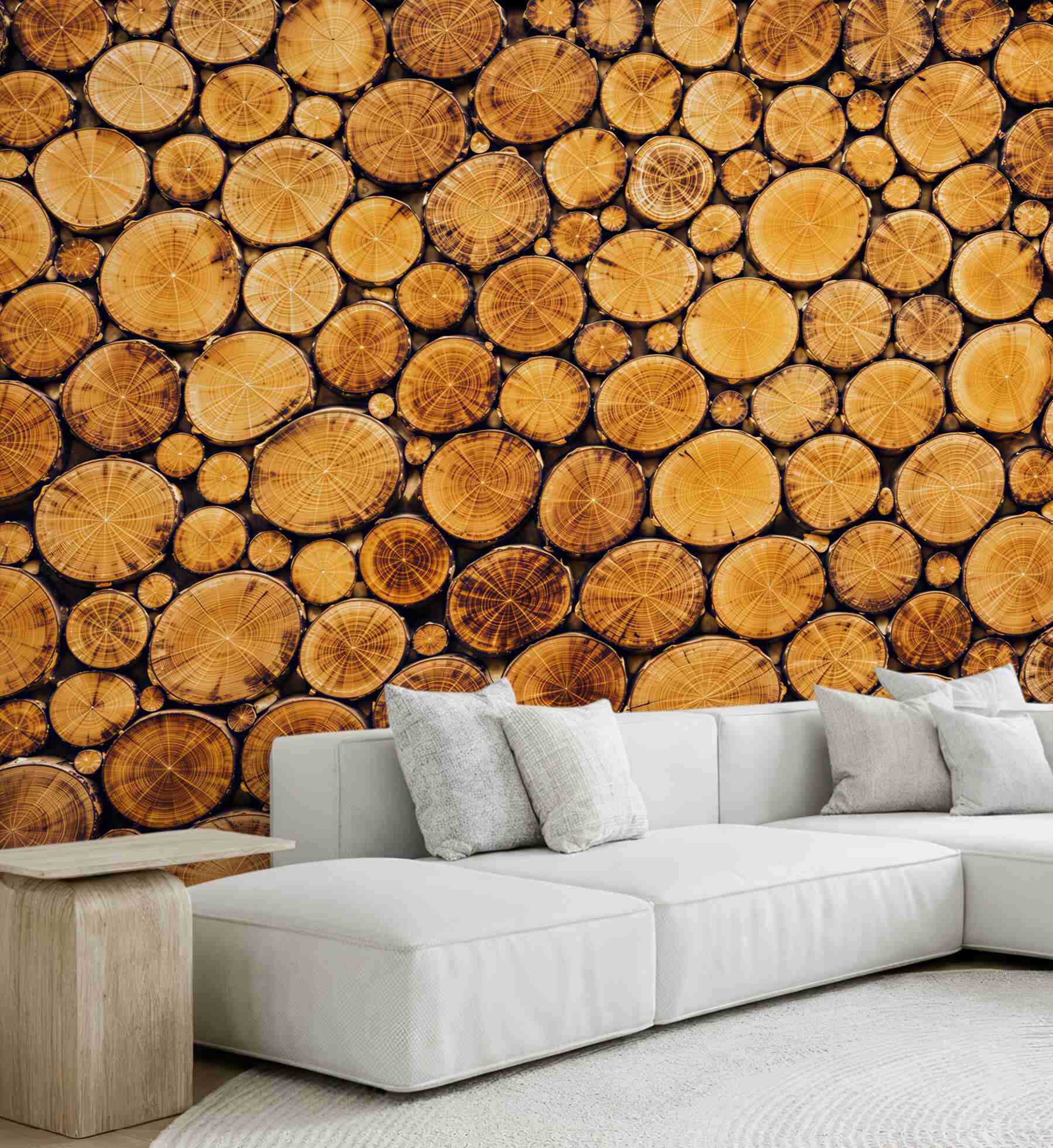 Fototapeta przekroje pni drzew brązowe naturalne drewno rustykalne