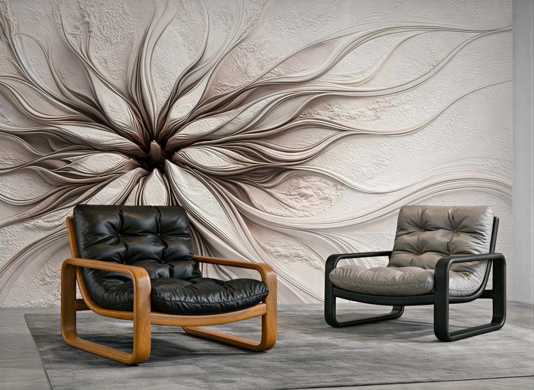 Fototapeta abstrakcyjny kwiat 3D beżowy elegancki do nowoczesnego salonu
