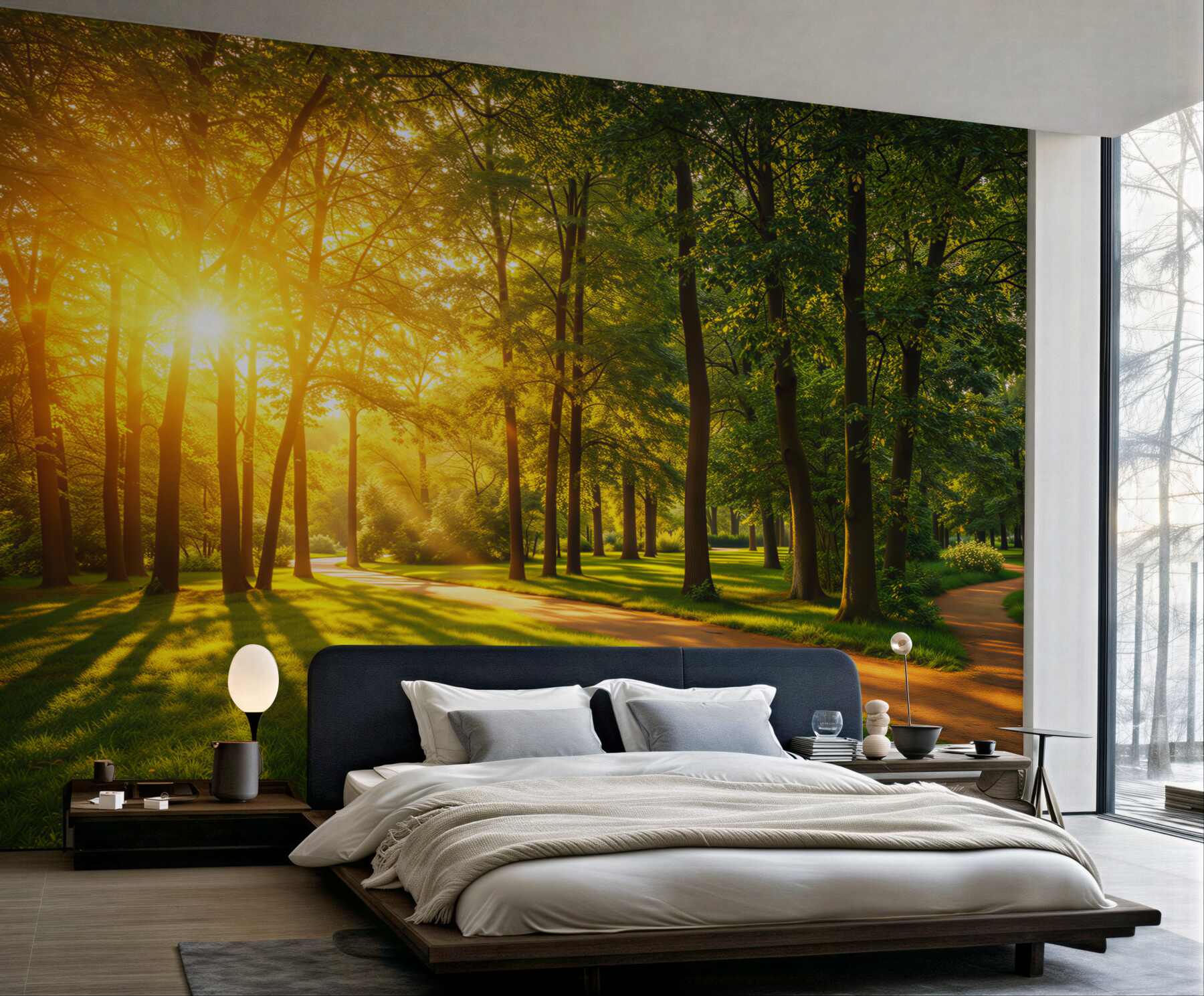 Fototapeta leśna ścieżka w promieniach słońca zielony park