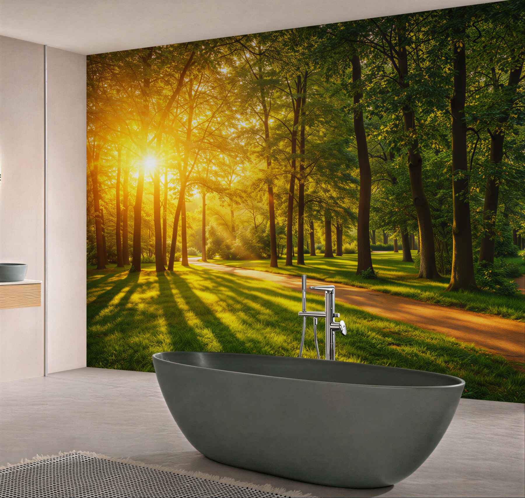 Fototapeta leśna ścieżka w promieniach słońca zielony park
