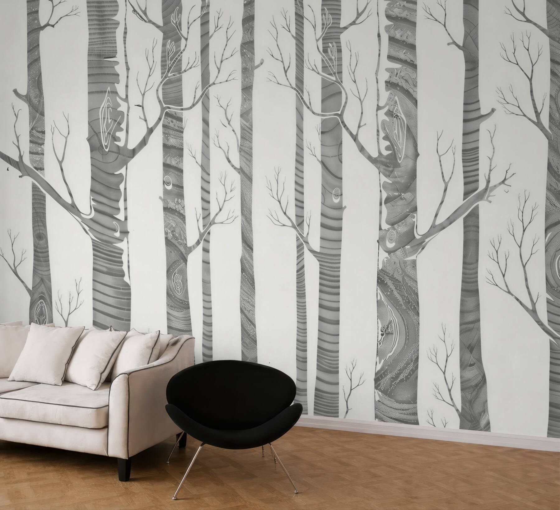 Fototapeta szare drzewa z dekoracyjnym wzorem nowoczesna minimalistyczna
