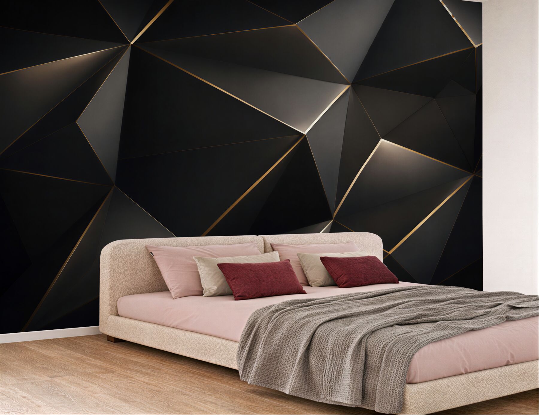 Fototapeta czarna geometria 3D ze złotymi liniami nowoczesna loftowa