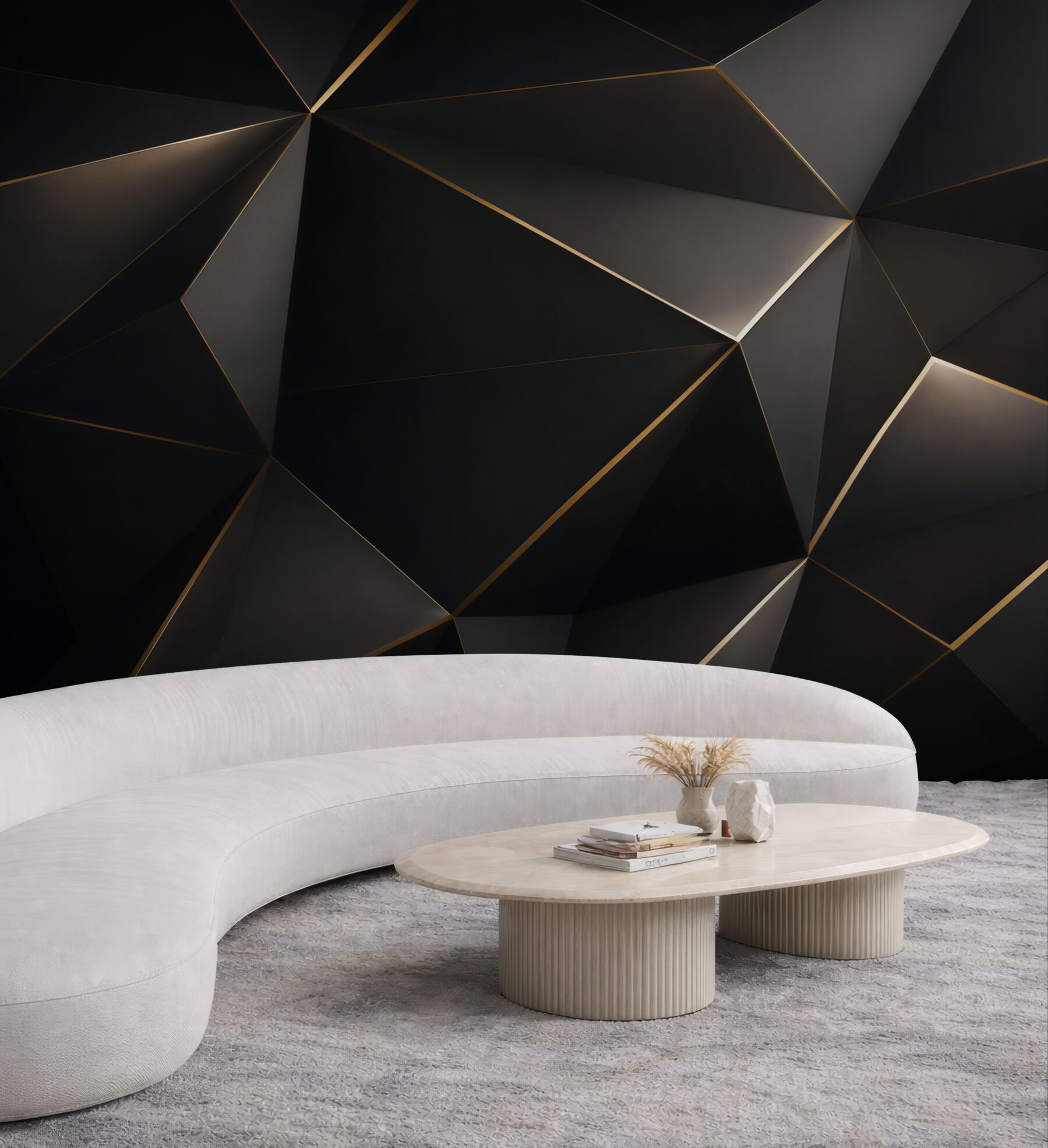 Fototapeta czarna geometria 3D ze złotymi liniami nowoczesna loftowa