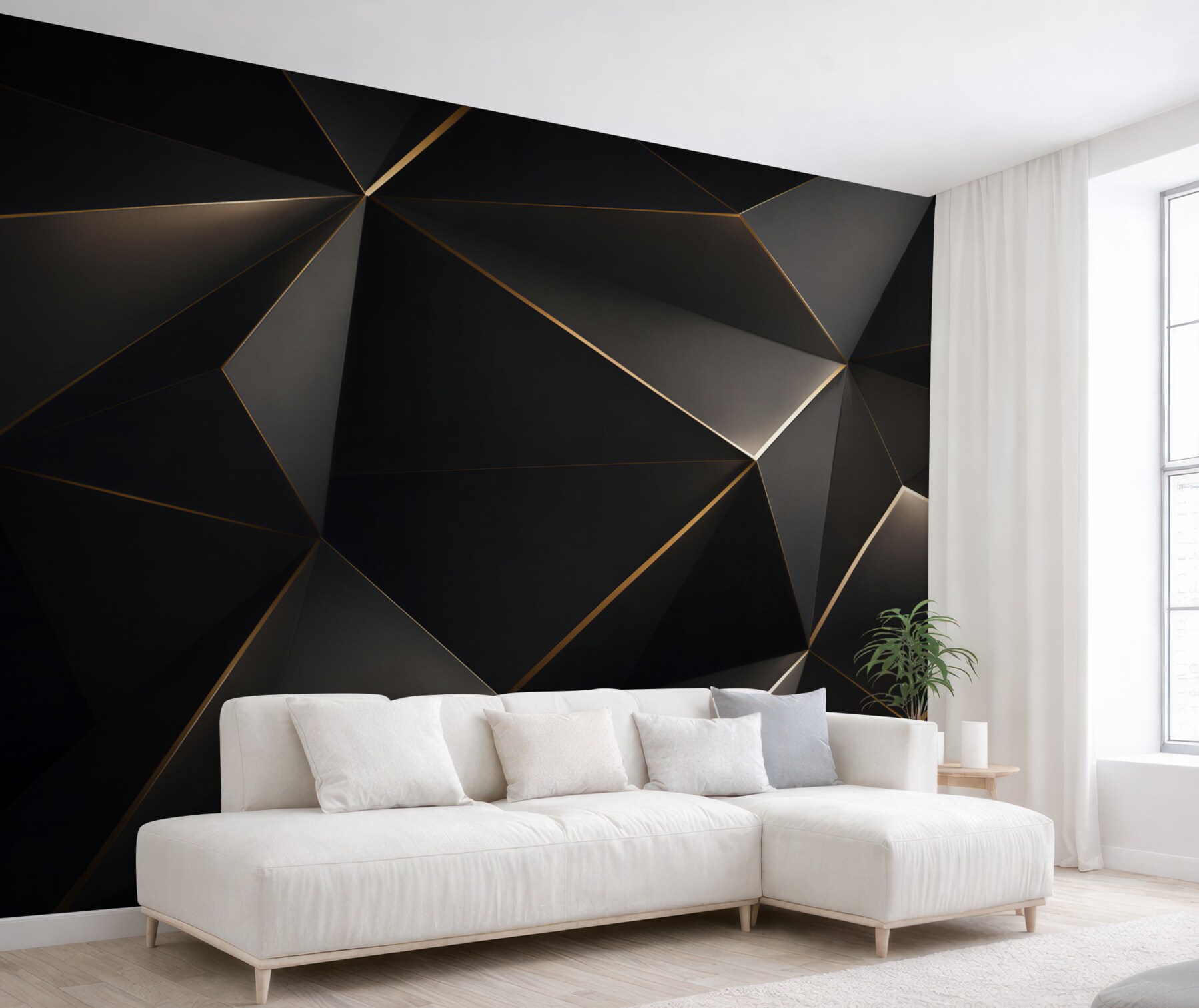 Fototapeta czarna geometria 3D ze złotymi liniami nowoczesna loftowa