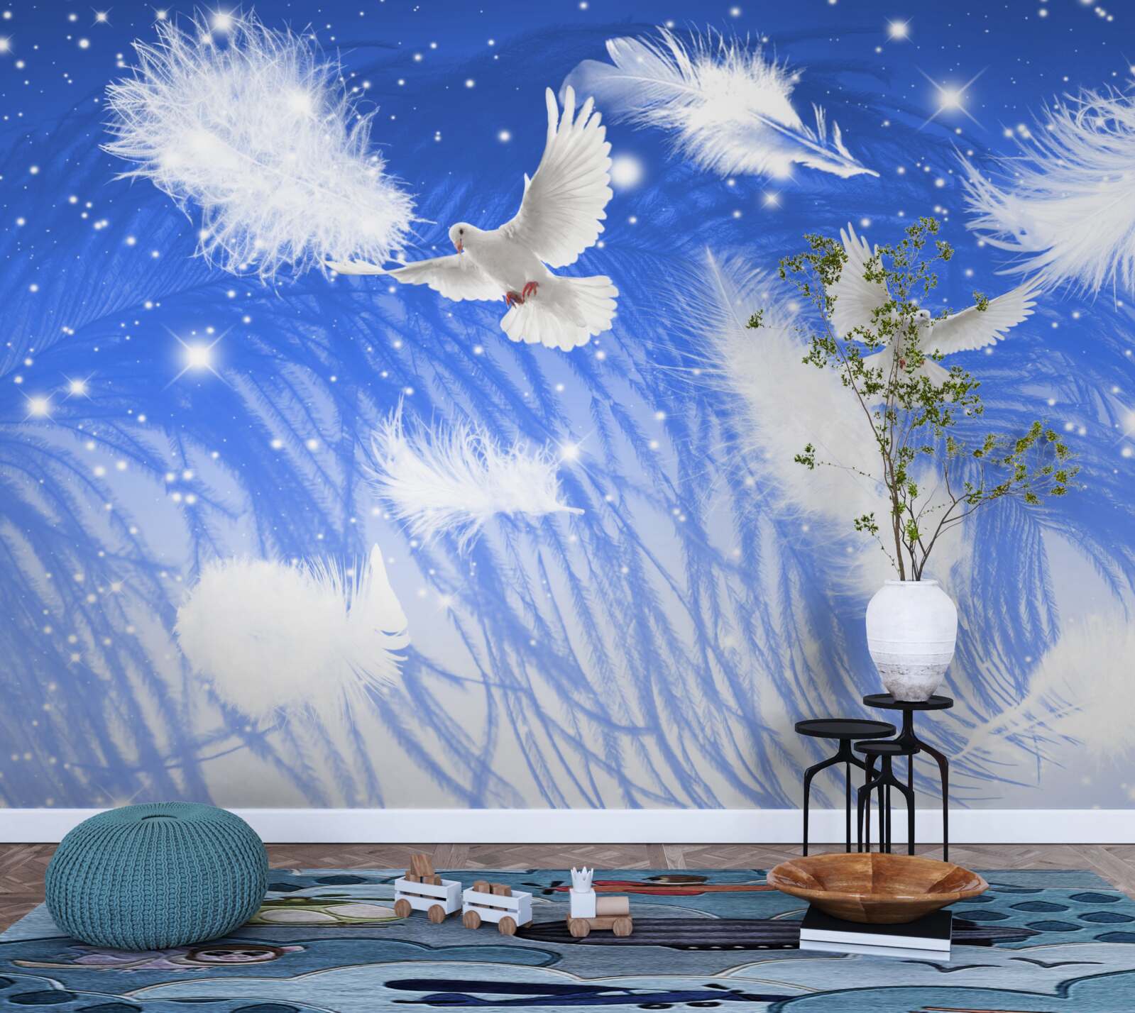 Fototapet deplasarea prin atmosfera de păsări strălucitoare și penajul lor