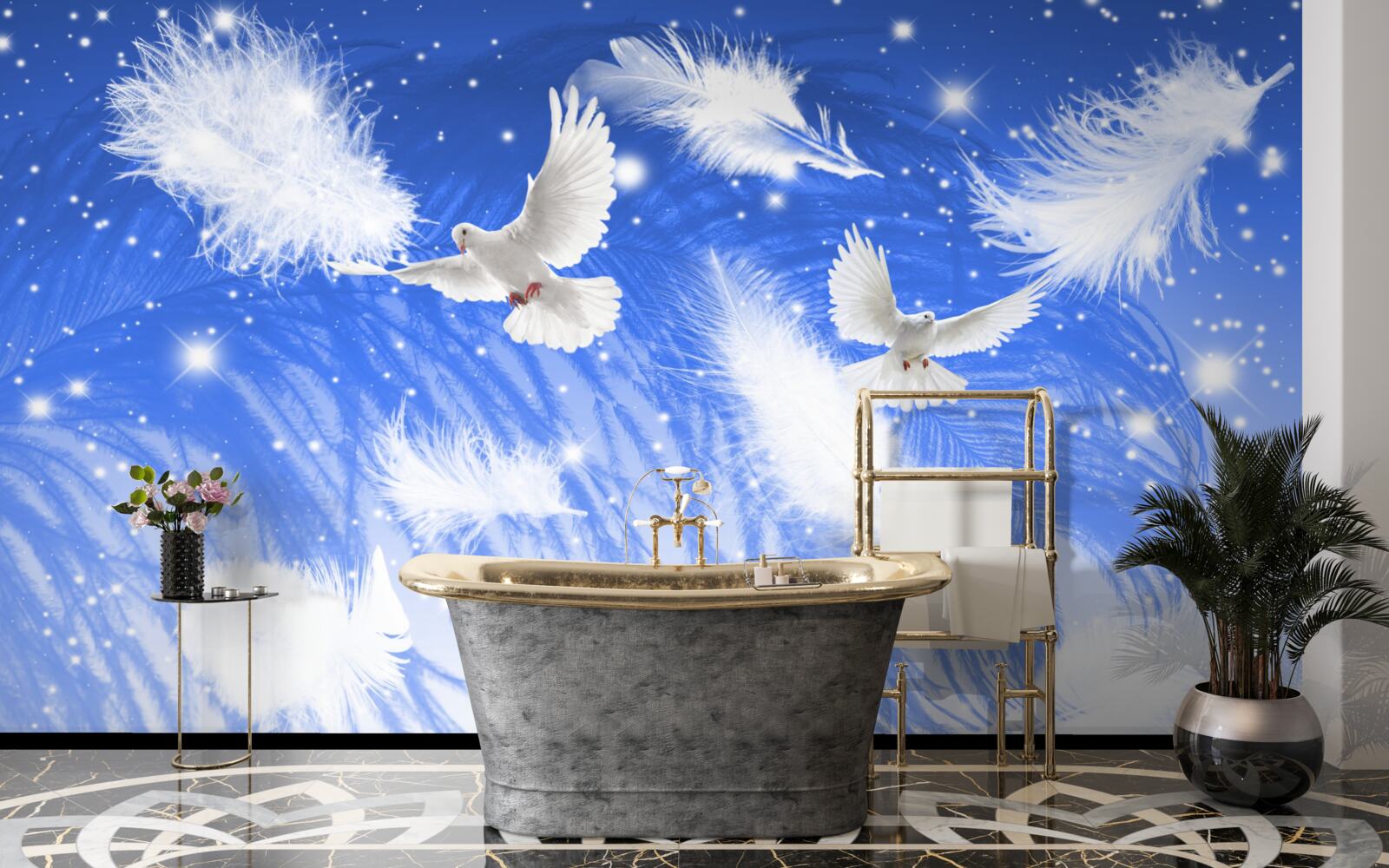 Fototapet deplasarea prin atmosfera de păsări strălucitoare și penajul lor