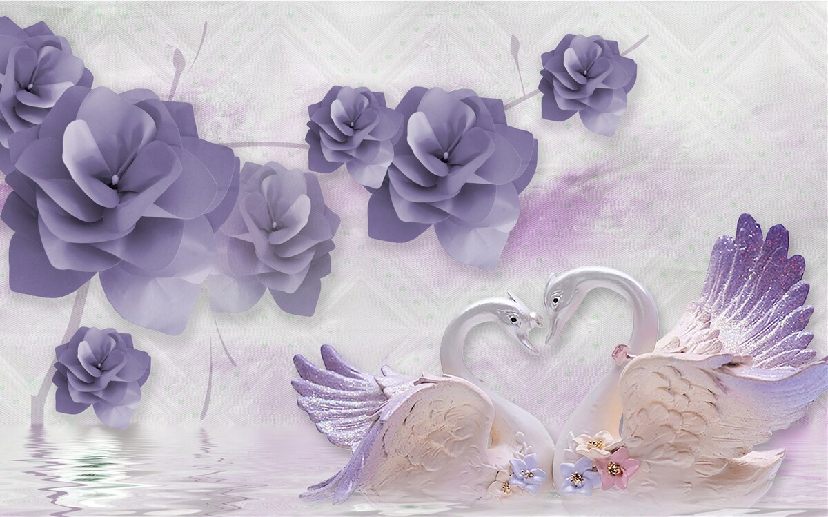 Fototapet muguri delicați și lebede ușoare pe suprafața apei