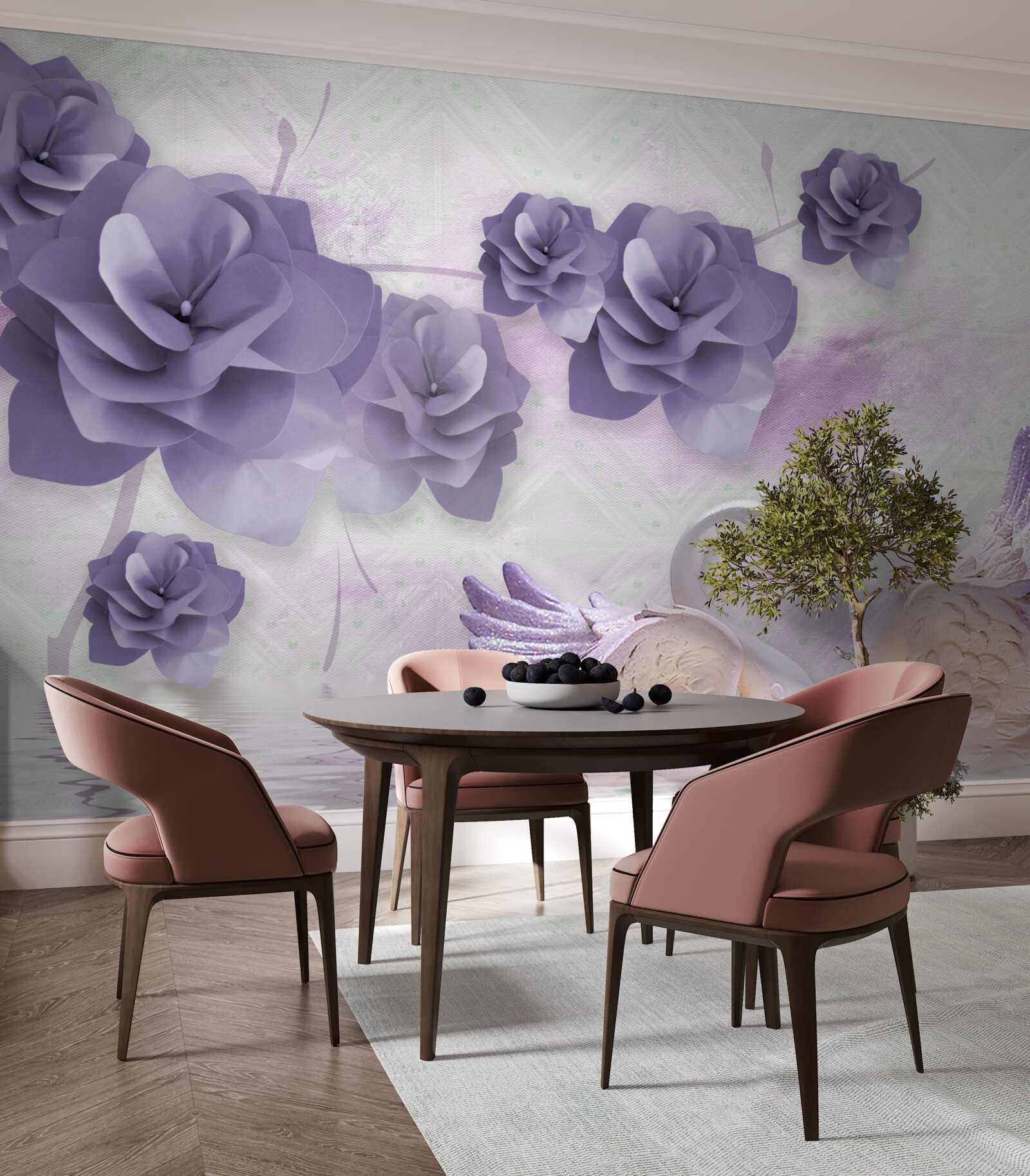 Fototapet muguri delicați și lebede ușoare pe suprafața apei