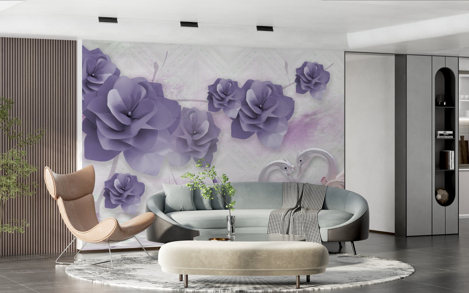 Fototapet muguri delicați și lebede ușoare pe suprafața apei