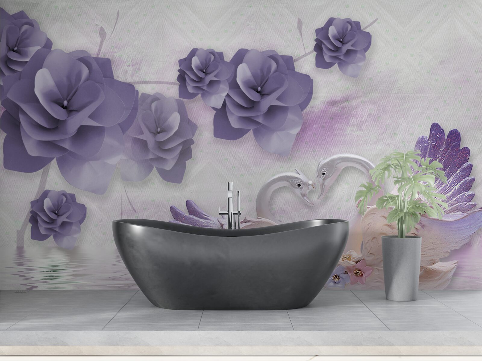 Fototapet muguri delicați și lebede ușoare pe suprafața apei