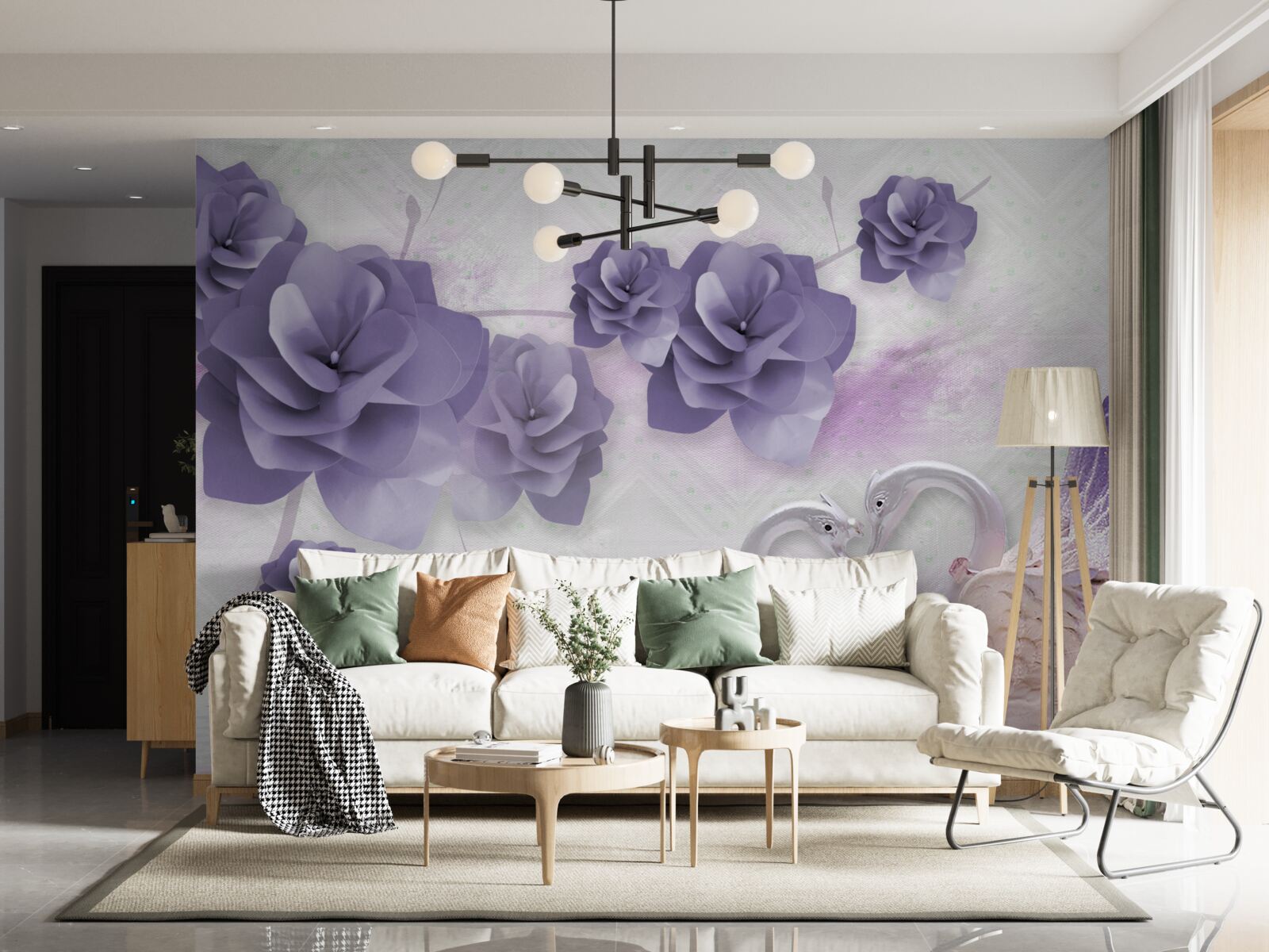 Fototapet muguri delicați și lebede ușoare pe suprafața apei