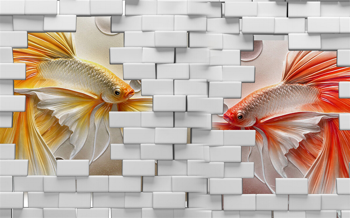 Fototapet cifre roșii și portocalii distrug o cărămidă