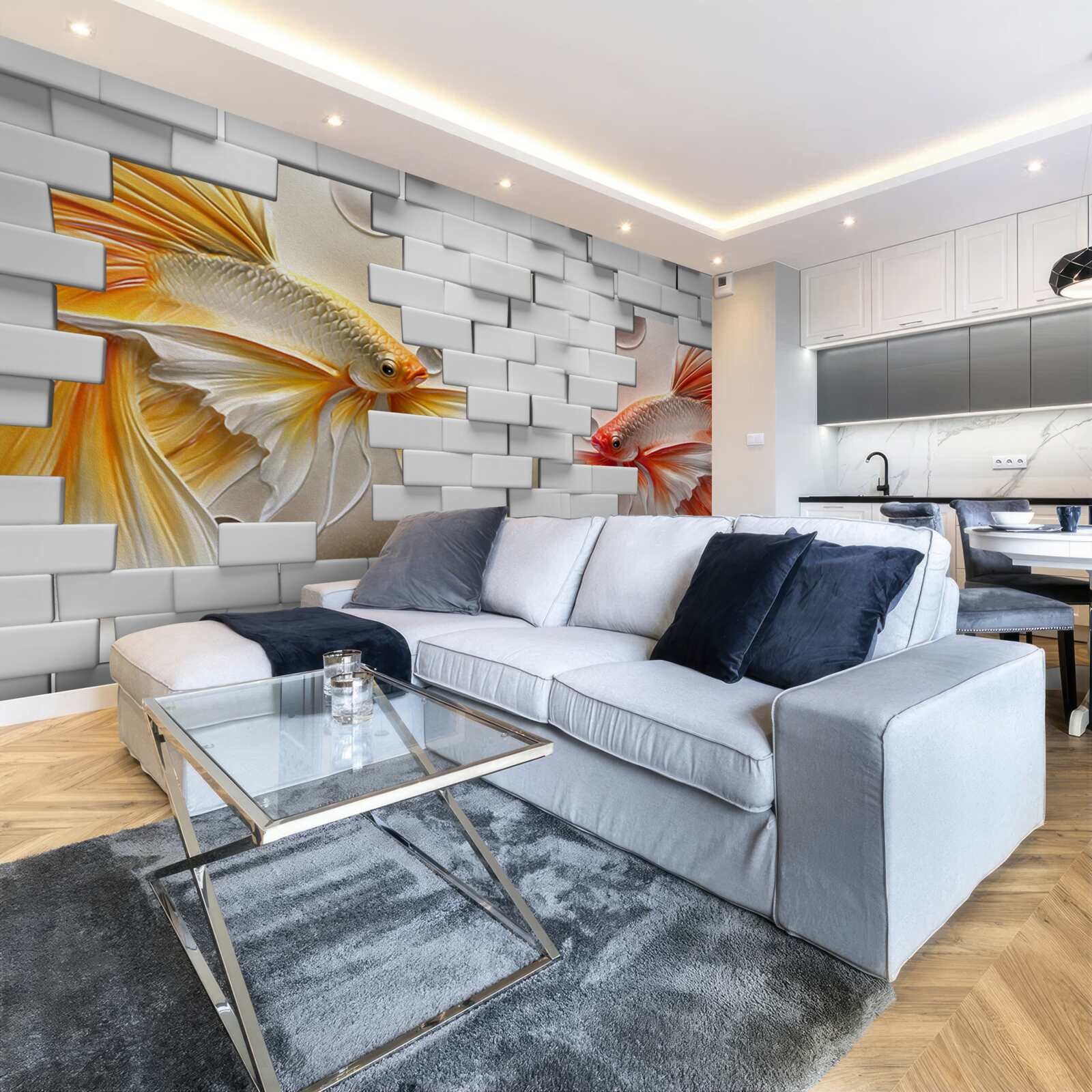 Fototapet cifre roșii și portocalii distrug o cărămidă