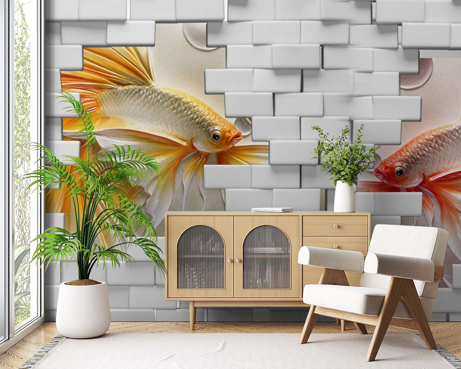 Fototapet cifre roșii și portocalii distrug o cărămidă