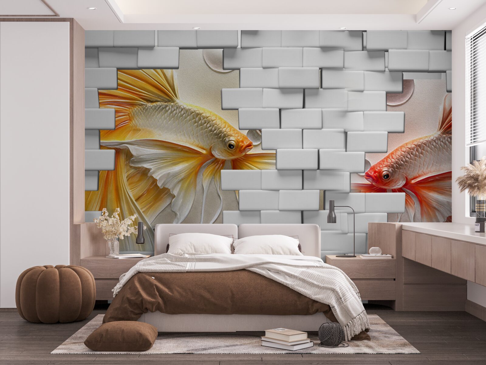 Fototapet cifre roșii și portocalii distrug o cărămidă