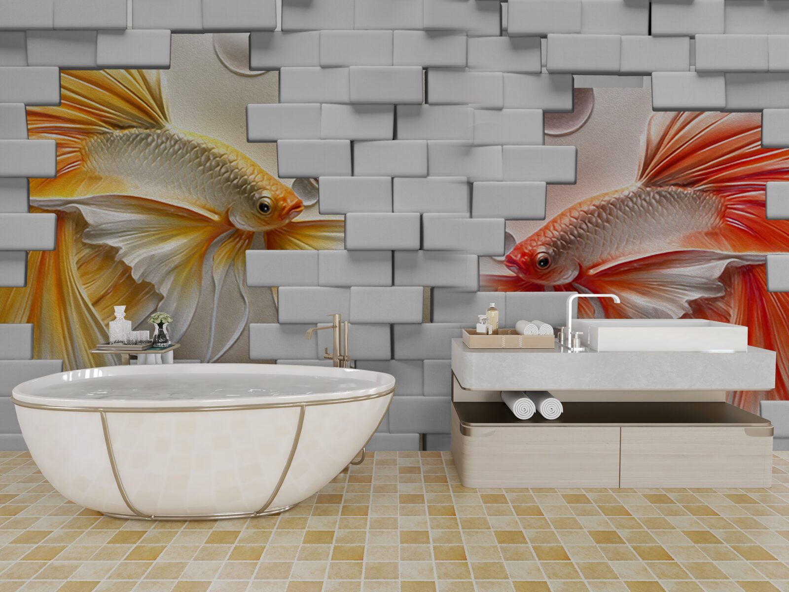 Fototapet cifre roșii și portocalii distrug o cărămidă