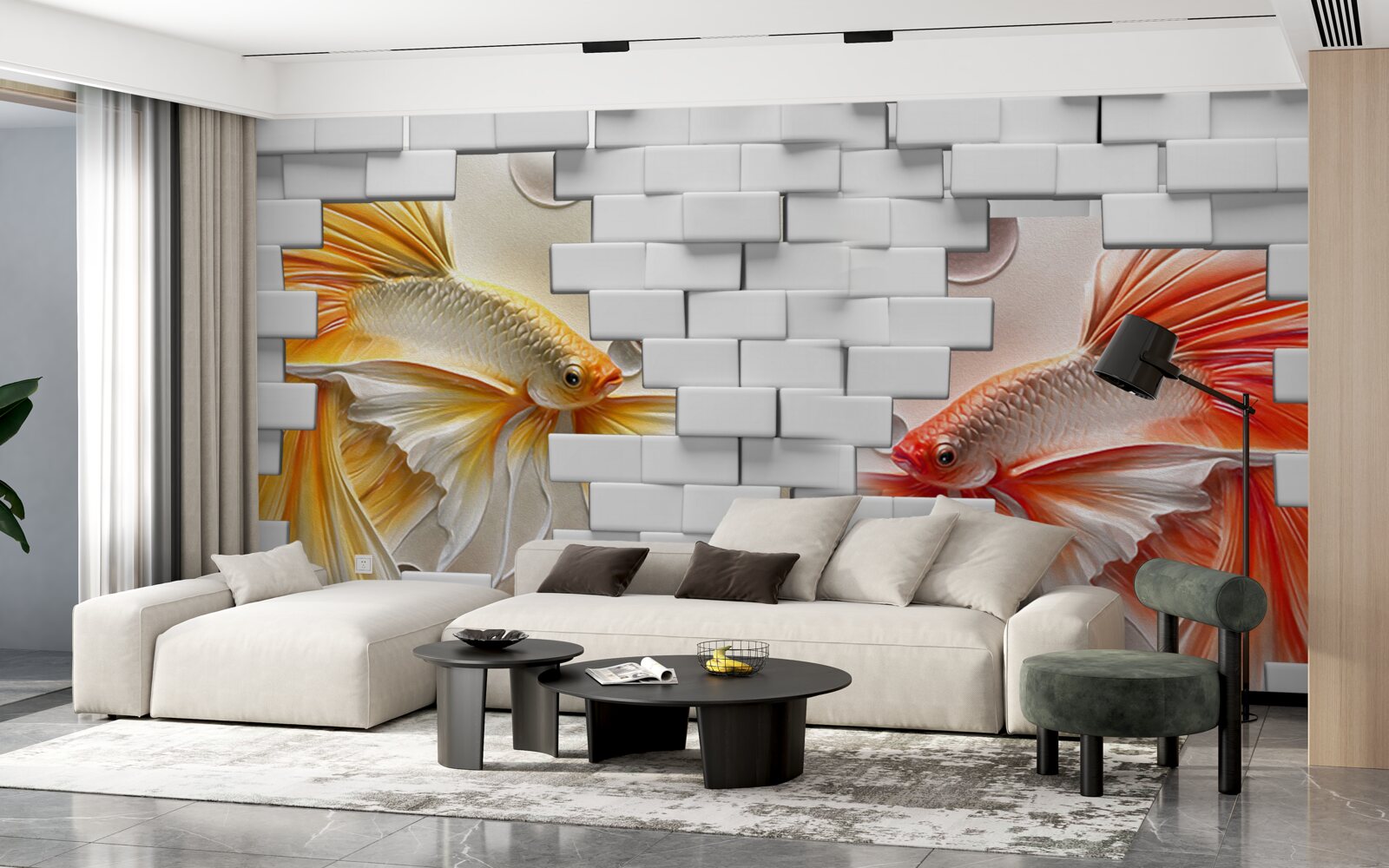 Fototapet cifre roșii și portocalii distrug o cărămidă