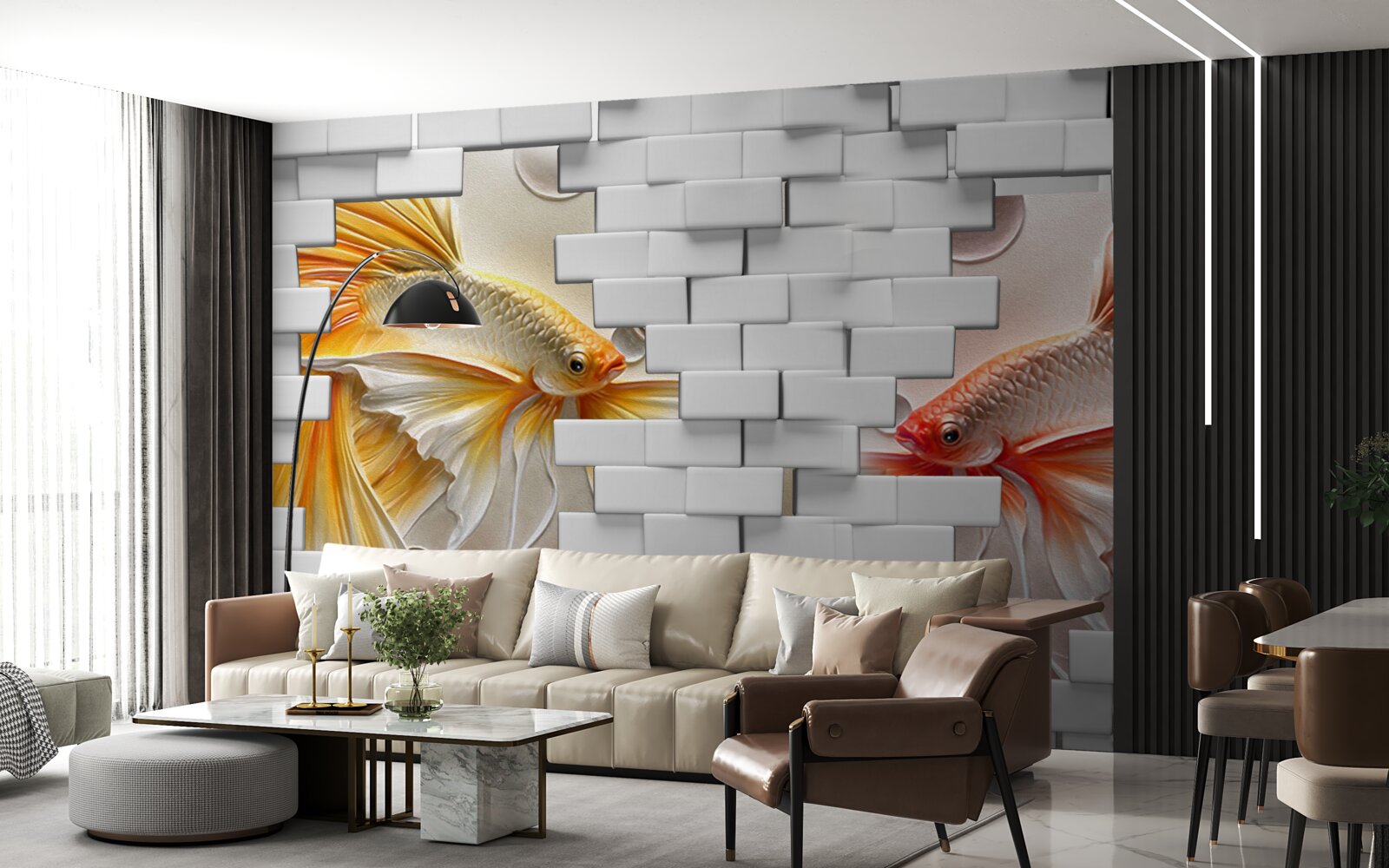 Fototapet cifre roșii și portocalii distrug o cărămidă