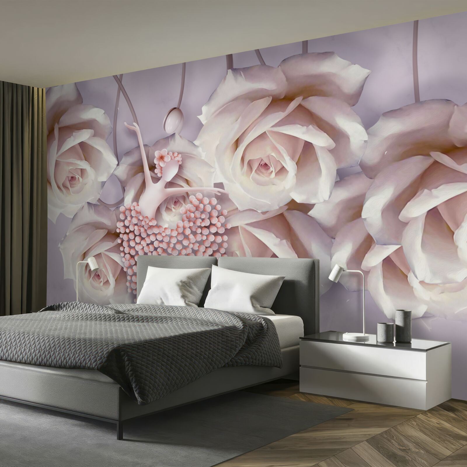 Fototapet decorat cu un trandafir crem